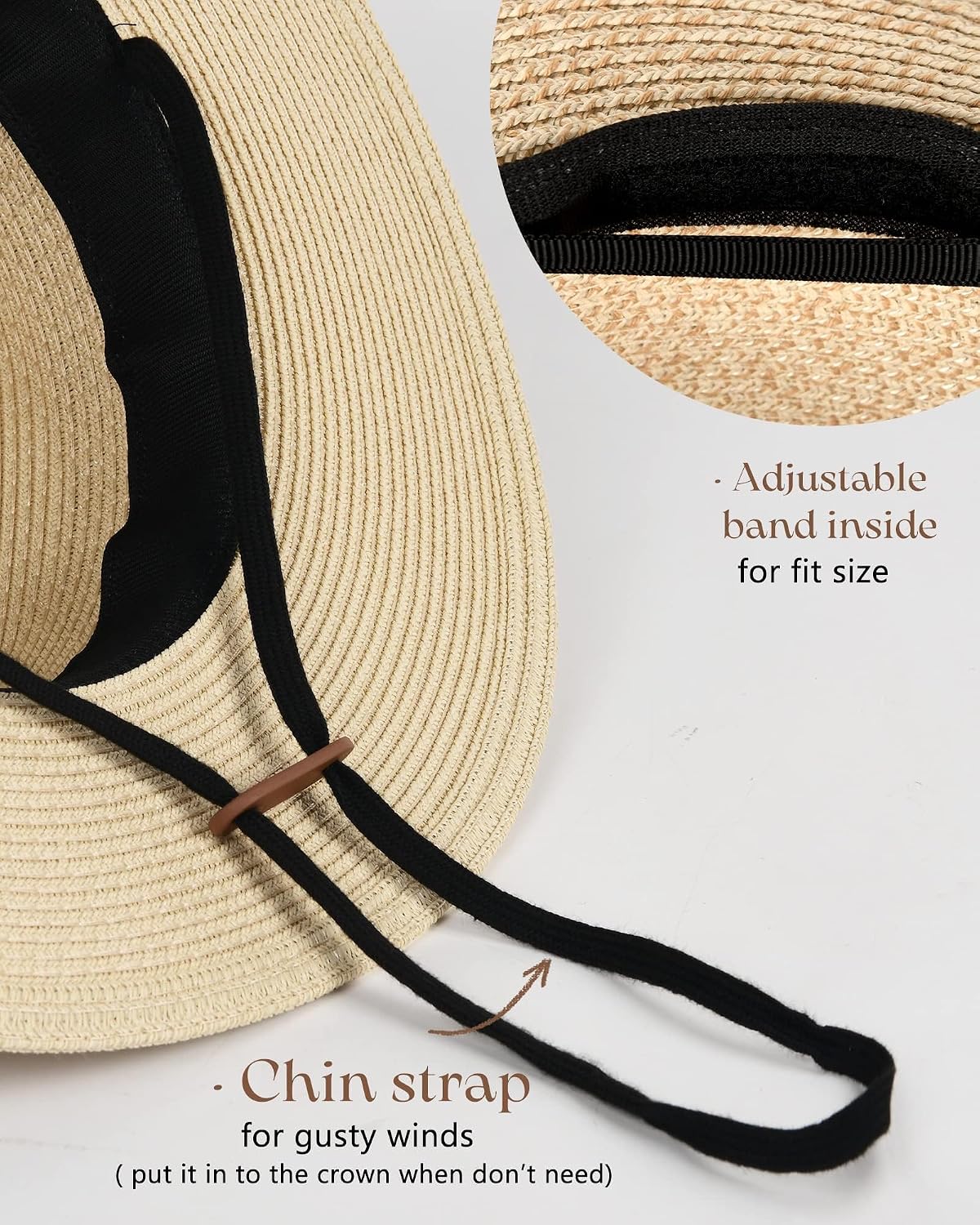 Detalle de FURTALK Panamahut unisex – Breite Krempe, UV-Schutz, verstellbar