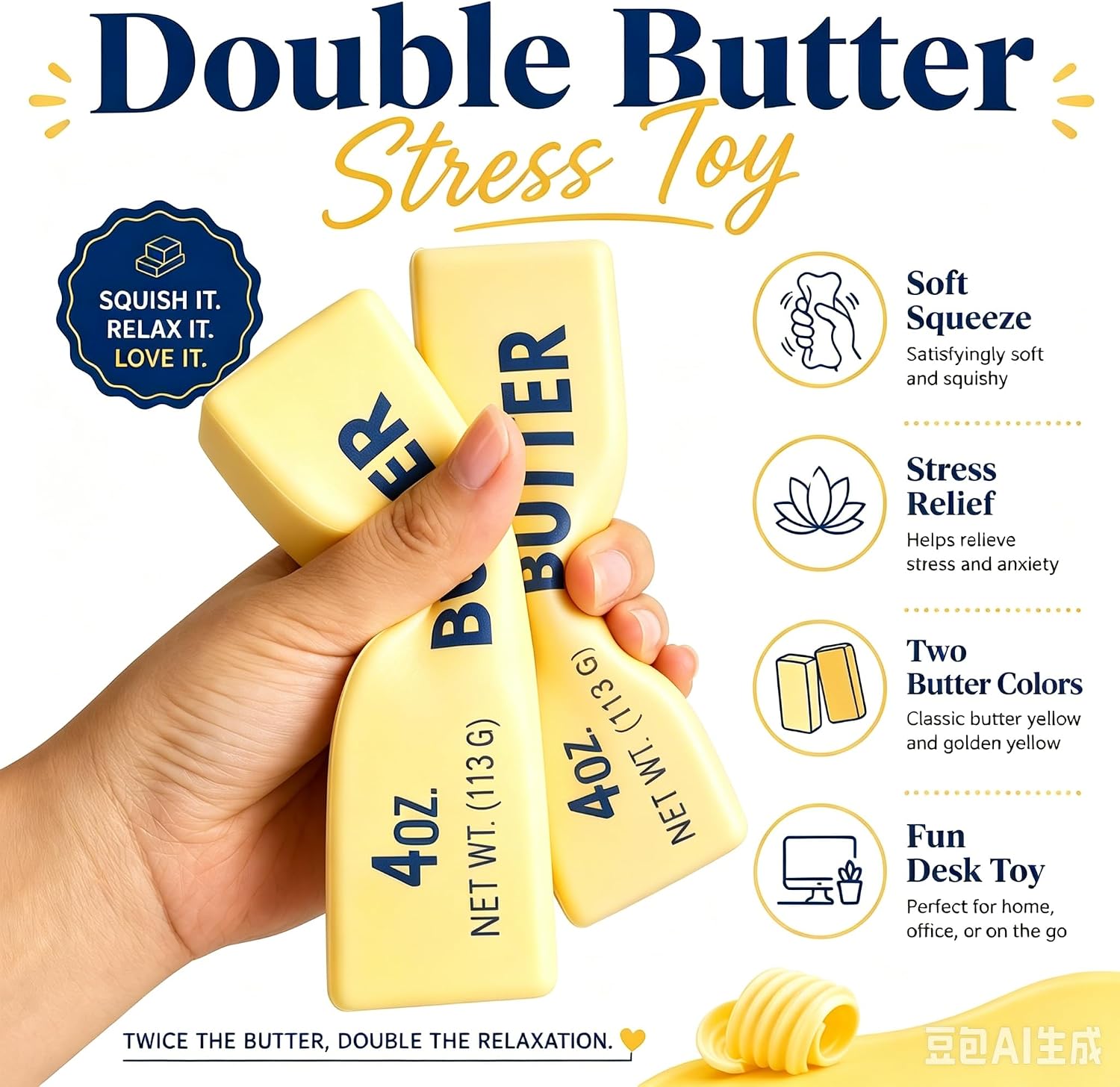 Detalle de Zeeoa Zooea20260526-01 Butter-Shaped Squishy Fidget Toy, 2-Piece PU Set