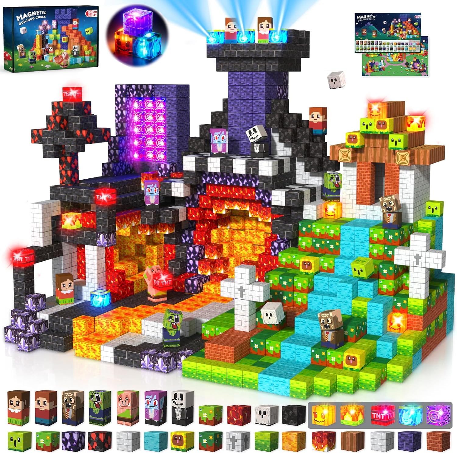 Thumbnail 6 de Magnetopia Magnetic Building Blocks - 200PCS Colour Burst Flashing Cubes