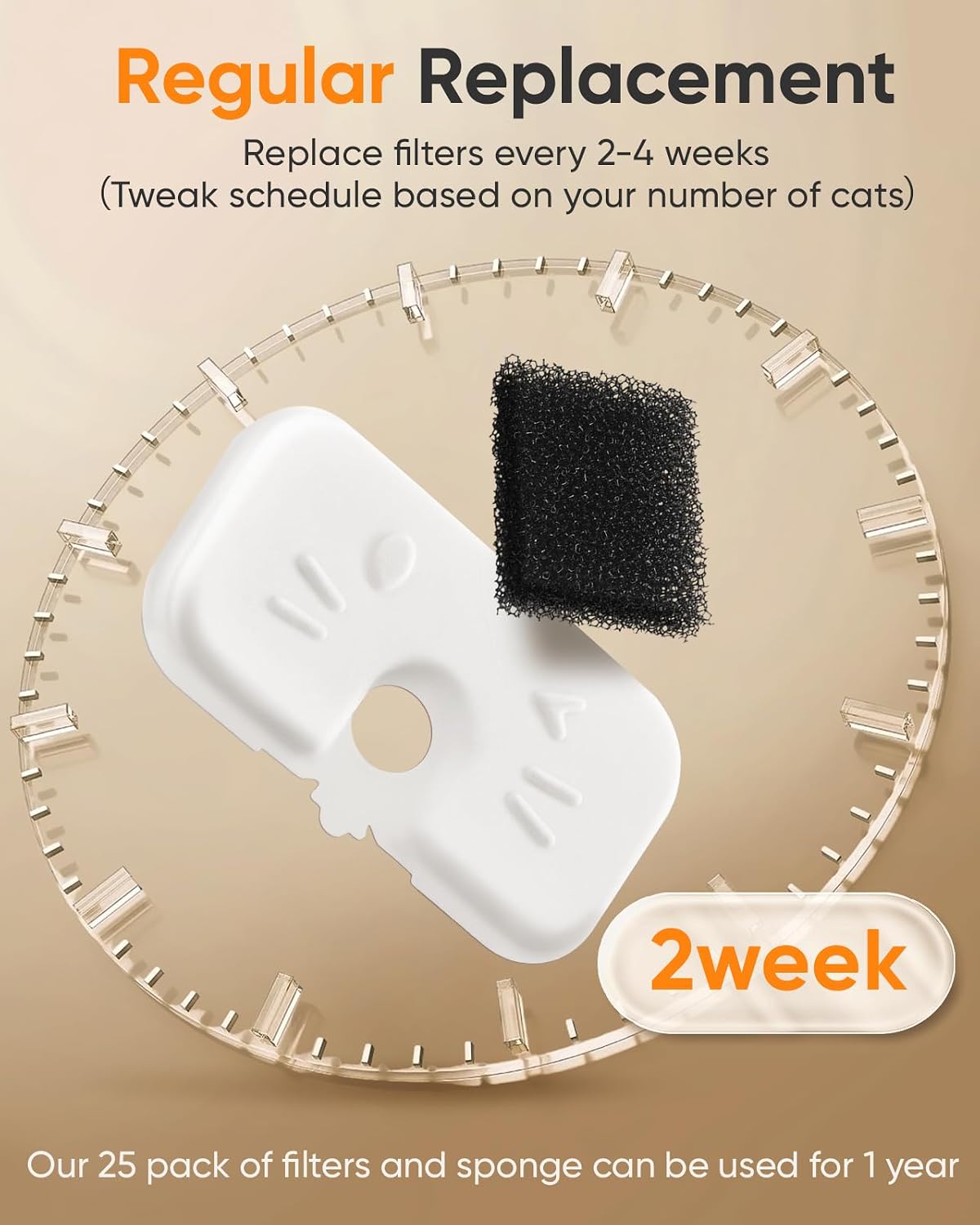 Detalle de AWoHH PTW Cat Fountain Filter Set, 25 Filters, 25 Sponges and Brush
