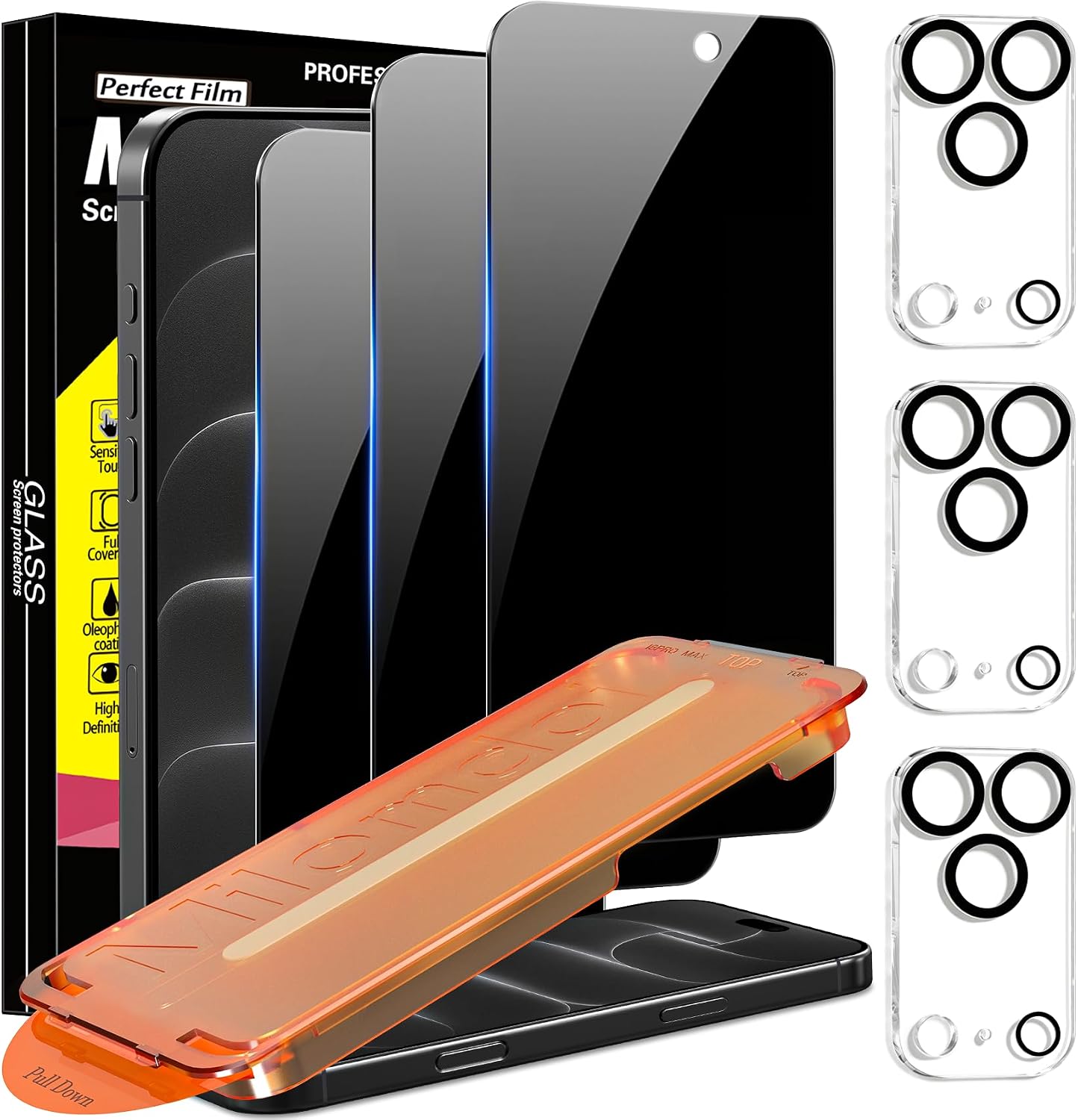 Detalle de Milomdoi iPhone 18 Pro Max Privacy Screen Protector, 9H+ Glass, 3+3 Pack