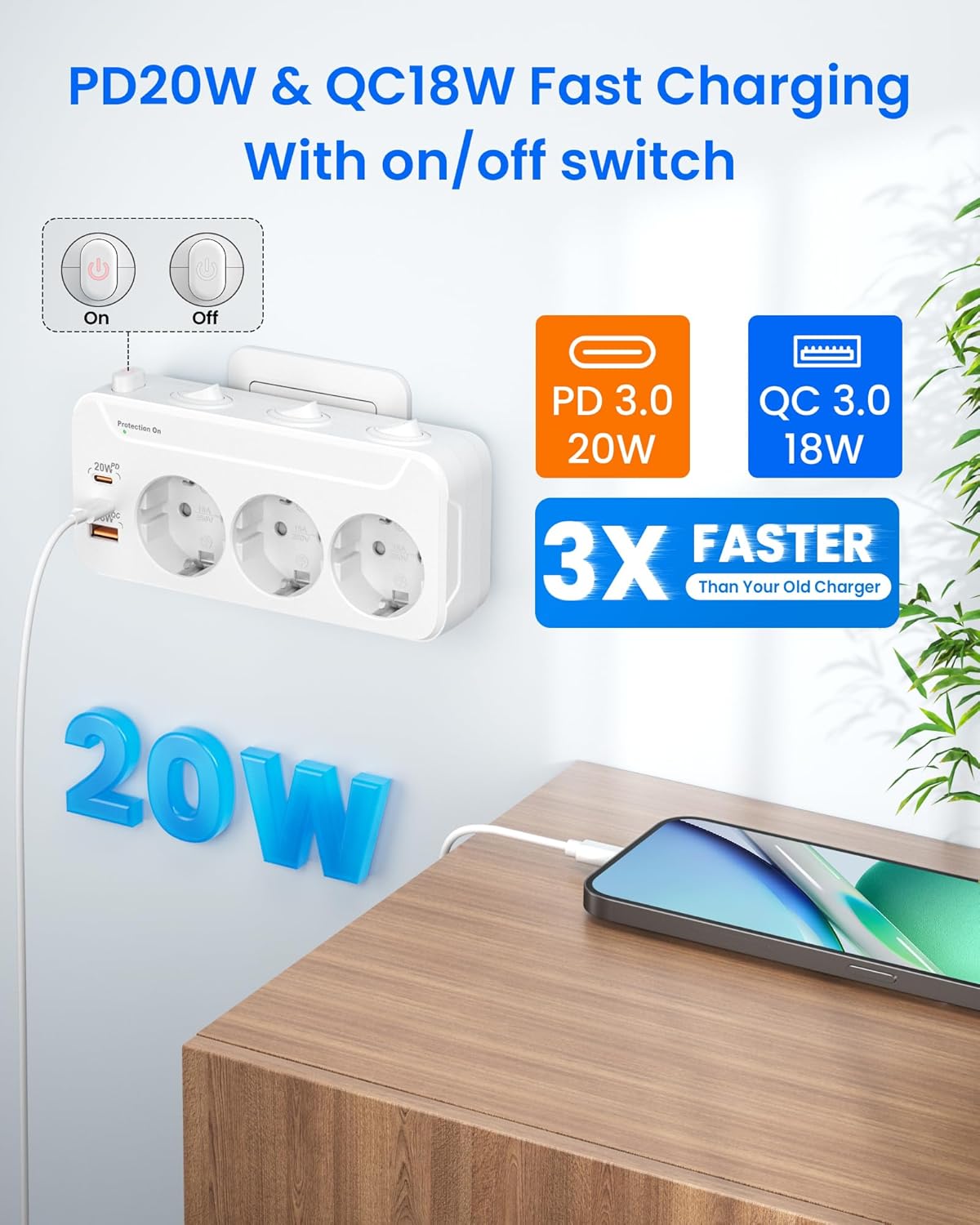 Thumbnail 5 de Ladron Enchufes USB C 6 en 1 PD20W QC18W Blanco