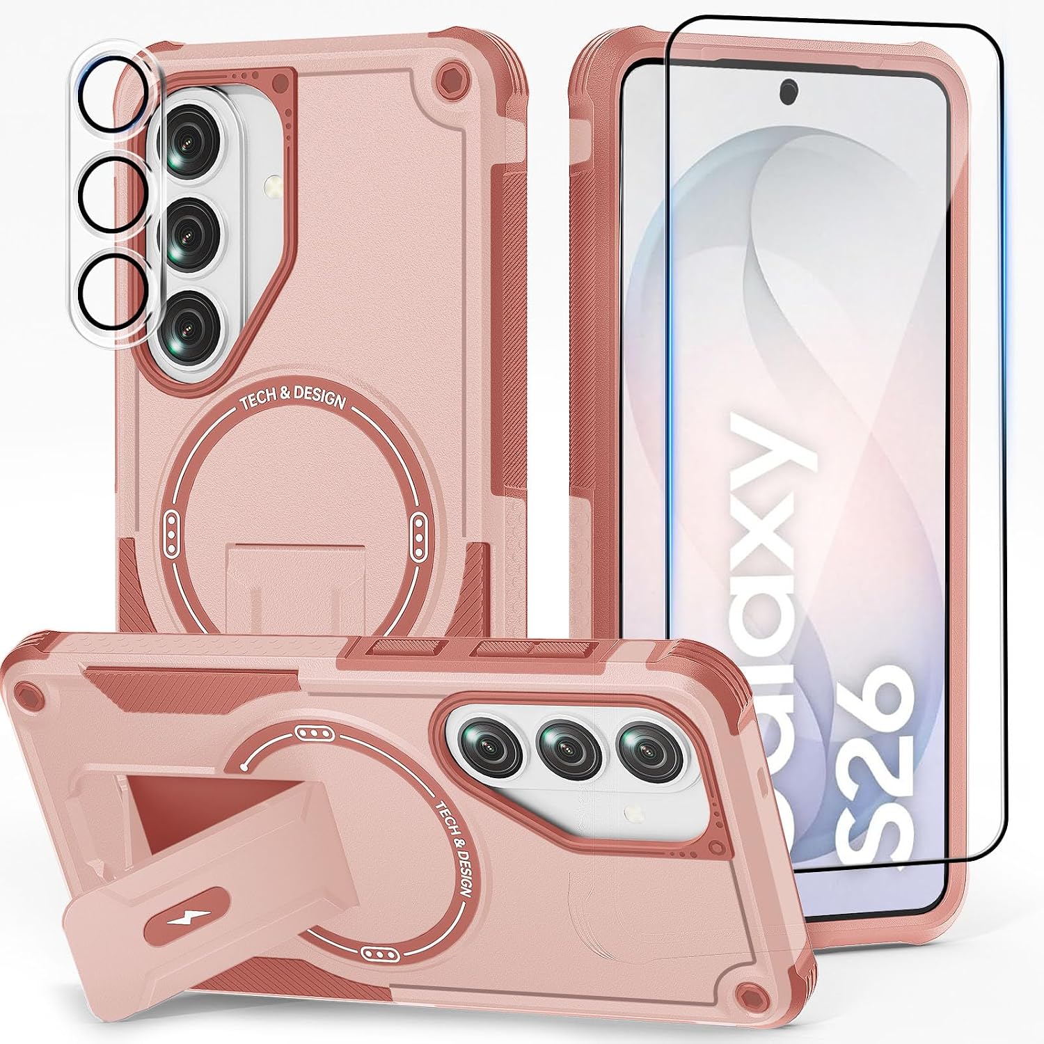 Detalle de Leedia Magnetisch Hülle für Samsung Galaxy S26 – Zweilagiger Schutz mit verstecktem Ständer, inklusive Displayschutzfolien und Kameraschutz