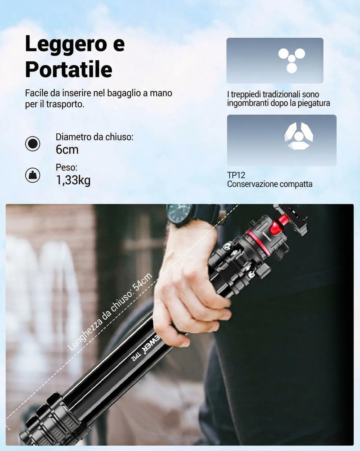 Detalle 2 de NEEWER BASICS TP12 treppiede viaggio 5kg