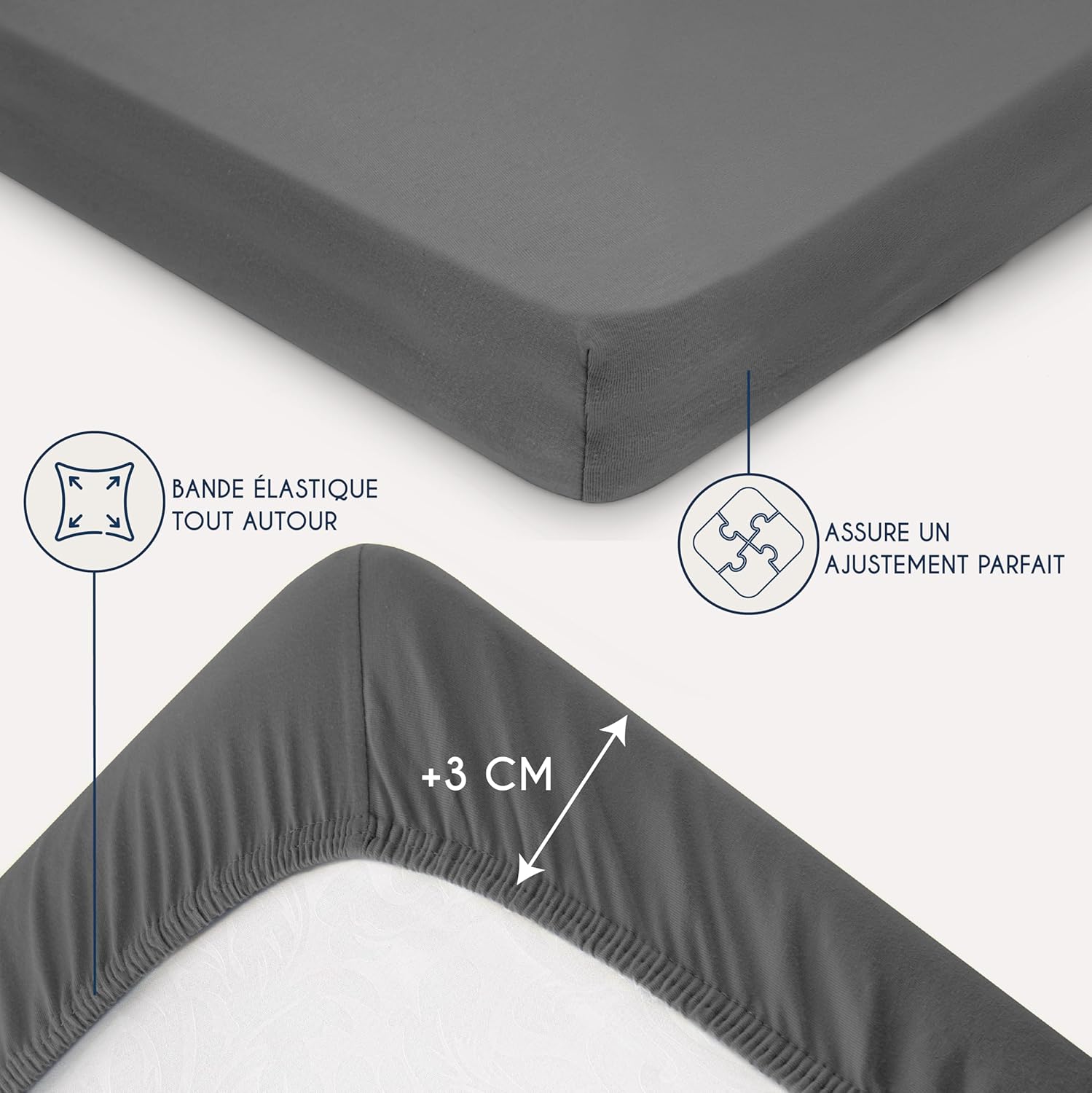 Thumbnail 3 de Dreamzie Drap-Housse 140x190/200 - Anthracite, 100% Jersey coton certifié Oeko Tex