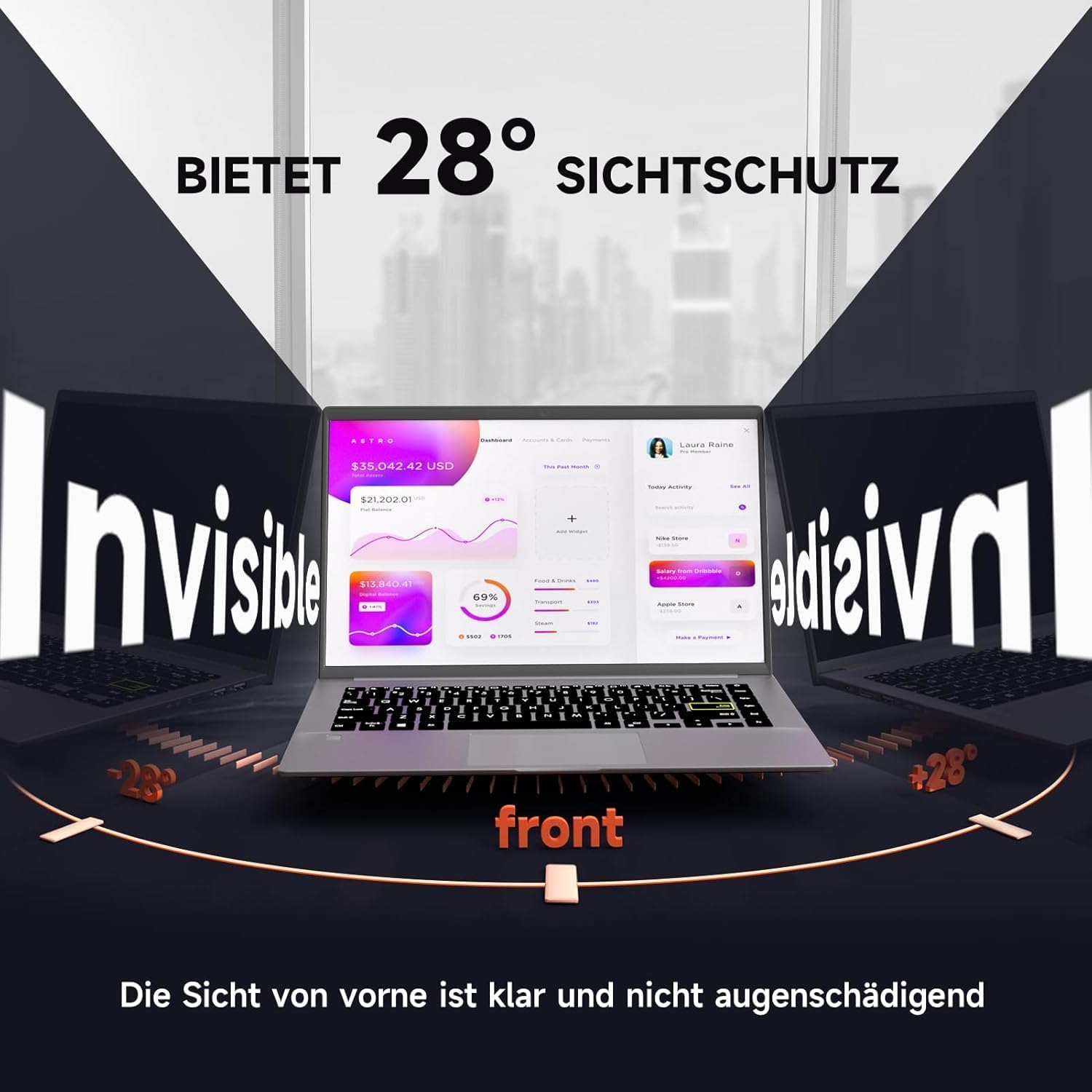 Detalle de Mamol Sichtschutz 14 Zoll – Blendschutzfolie mit Dualseite (Matte/Glänzende) für 16:10 Laptops