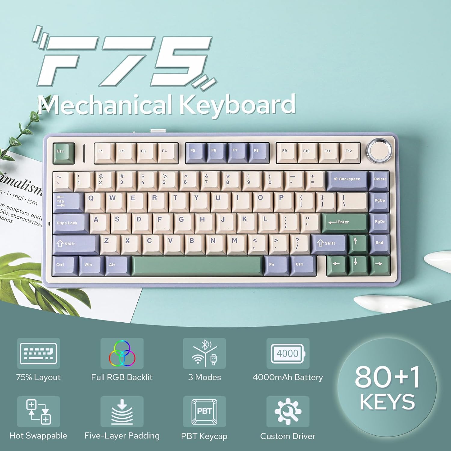 Detalle de EPOMAKER AULA F75 Wireless Mechanical Keyboard review: compact 75% with gasket mounting and hot‑swap