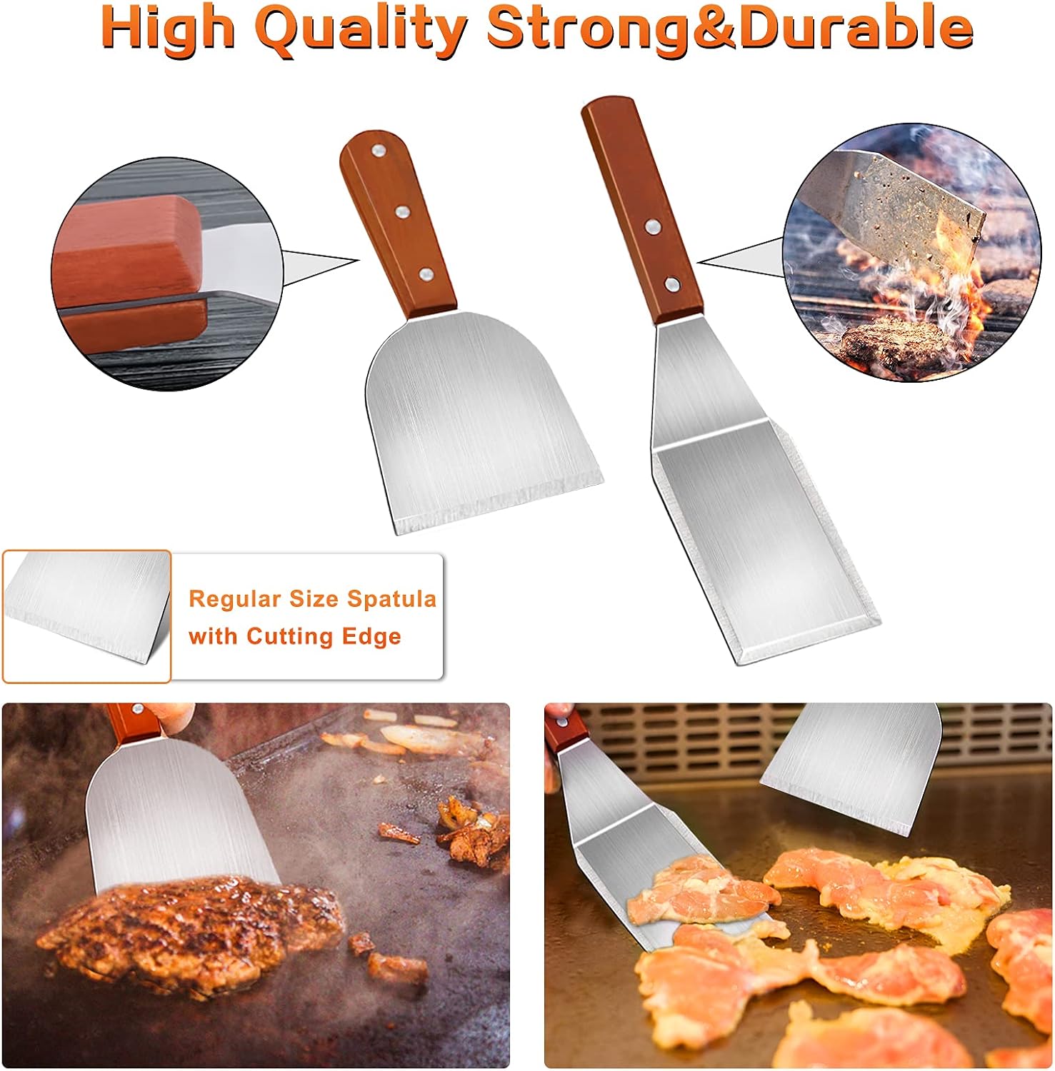 Detalle de MAIKEHIGH lot 9 ustensiles pour plaque Teppanyaki : spatules inox, grattoirs et bouteilles à condiments
