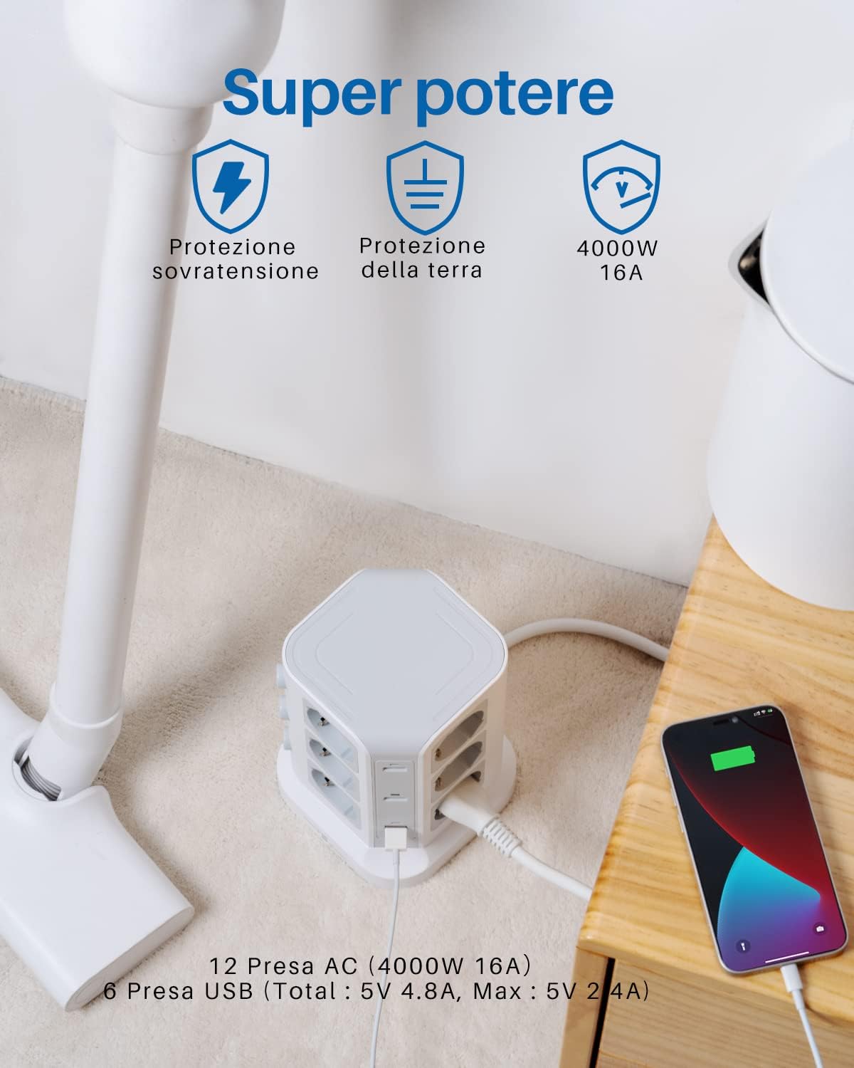 Thumbnail 5 de KOOSLA Ciabatta Elettrica con 12 prese universali ITA, 6 USB-A e protezione sovratensione