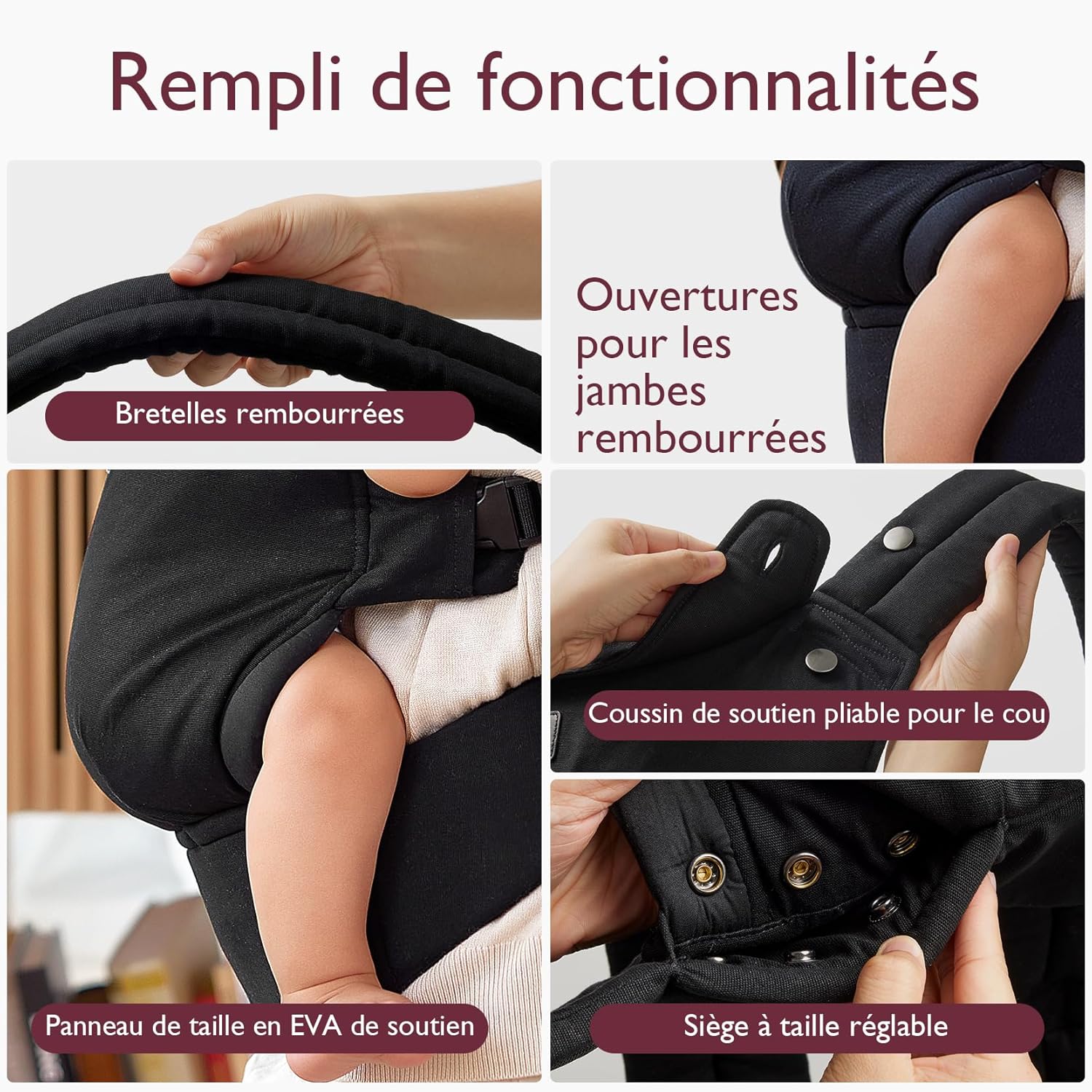 Thumbnail 3 de Momcozy Porte-bébé coton doux Noir 3–20 kg