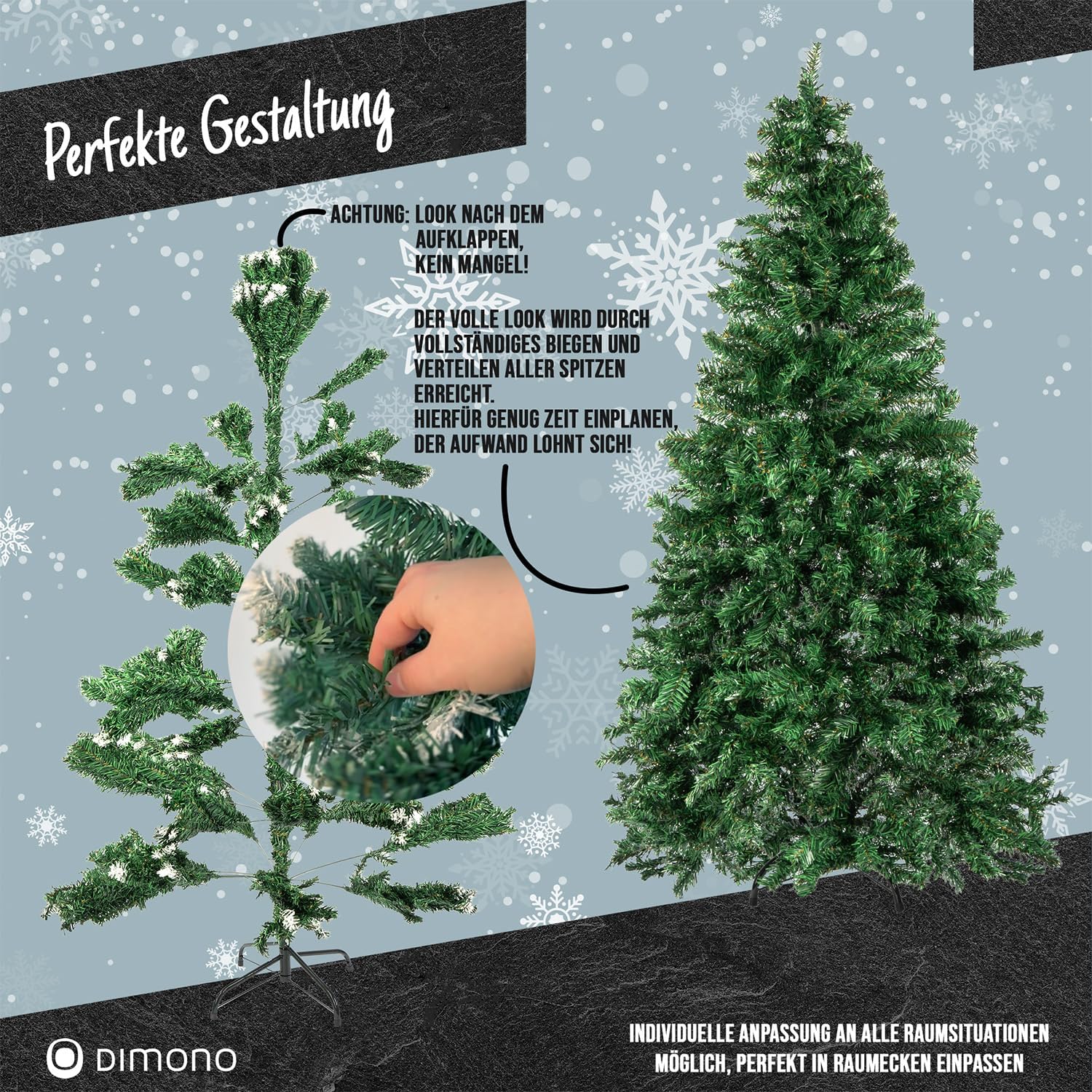 Detalle de DIMONO Sapin de Noël Artificiel Enneigé 120 cm - 300 Pointes, branches PVC ultra-denses, support inclus