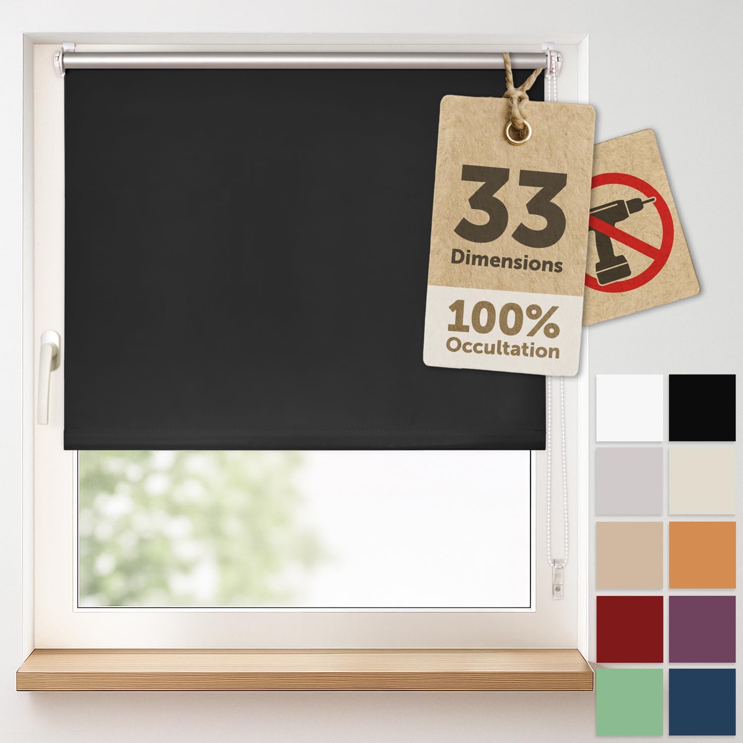 Thumbnail 4 de Blumtal store enrouleur occultant 80 x 210 cm sans perçage (gris) – réglage à chaînette, 4 couches