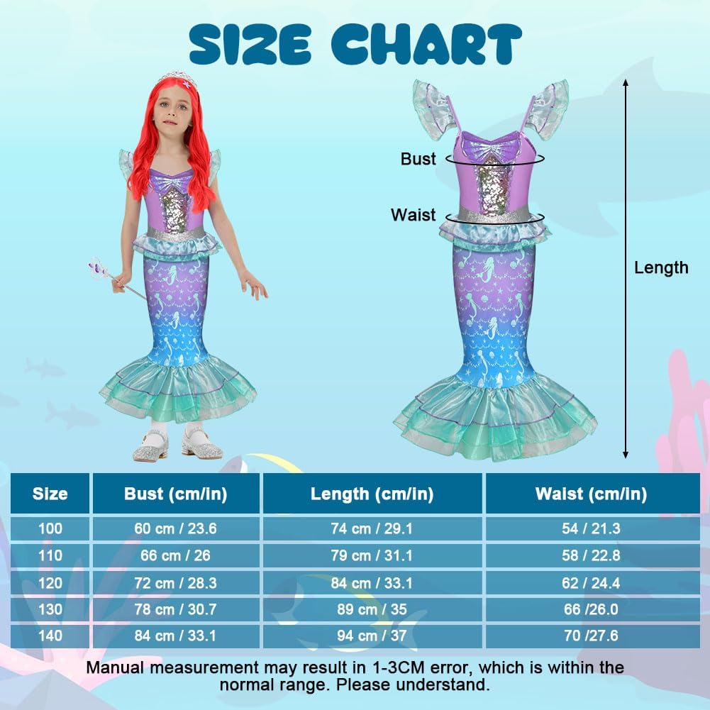 Thumbnail 1 de AYBUY Vestito Principessa Sirena con Parrucca e Accessori – Set 4 pezzi per Halloween, Natale o Cosplay