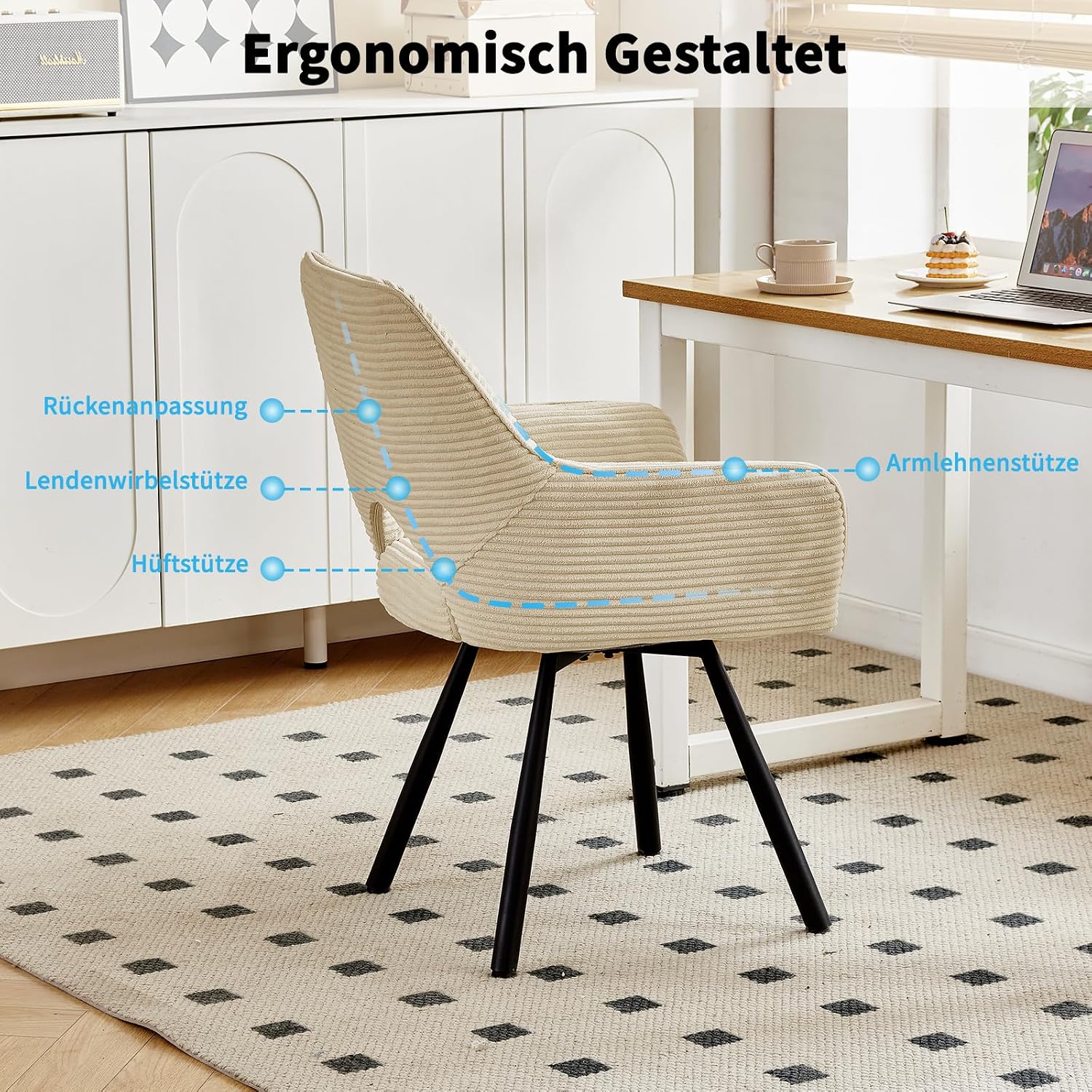 Thumbnail 5 de JIJIAN 6er Set Esszimmerstuhl Drehbar mit Armlehne – Beige, 360° Drehtischstuhl