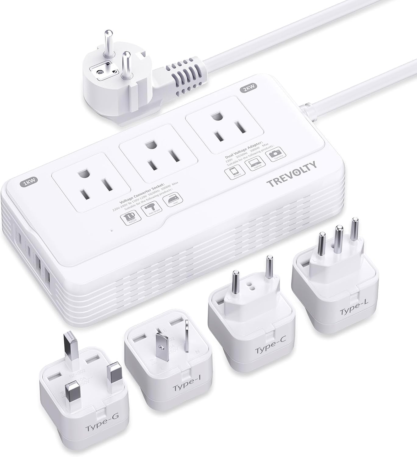 Detalle de TREVOLTY 2000W Voltage Converter US to Europe for Hair Dryer and Travel Adapter