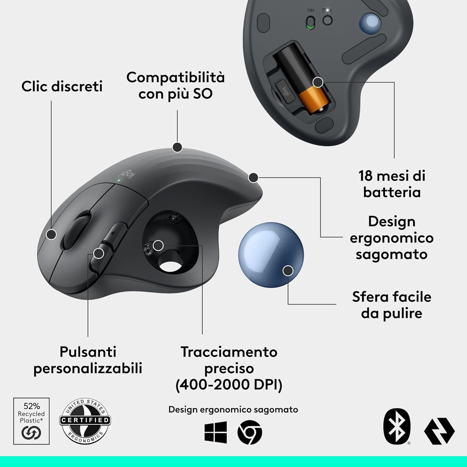 Thumbnail 5 de Logitech ERGO M575S: mouse trackball wireless ergonomico per comfort prolungato