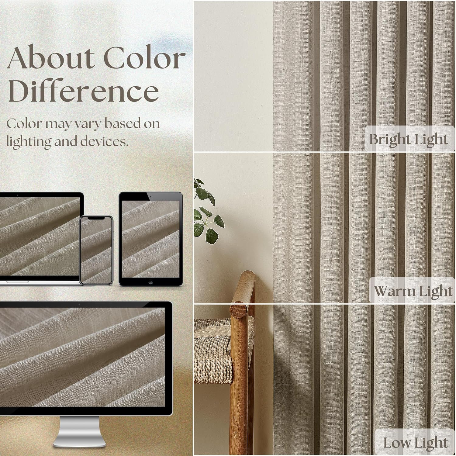 Thumbnail 3 de Extra-wide linen pinch pleat curtains (semitransparent) — 60 x 108 in, 2 panels, jute brown
