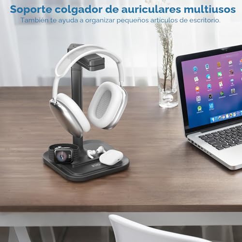 Detalle de KDD 2 Soporte Auriculares Mesa: brazo giratorio, base amplia y versión plegable para teléfono