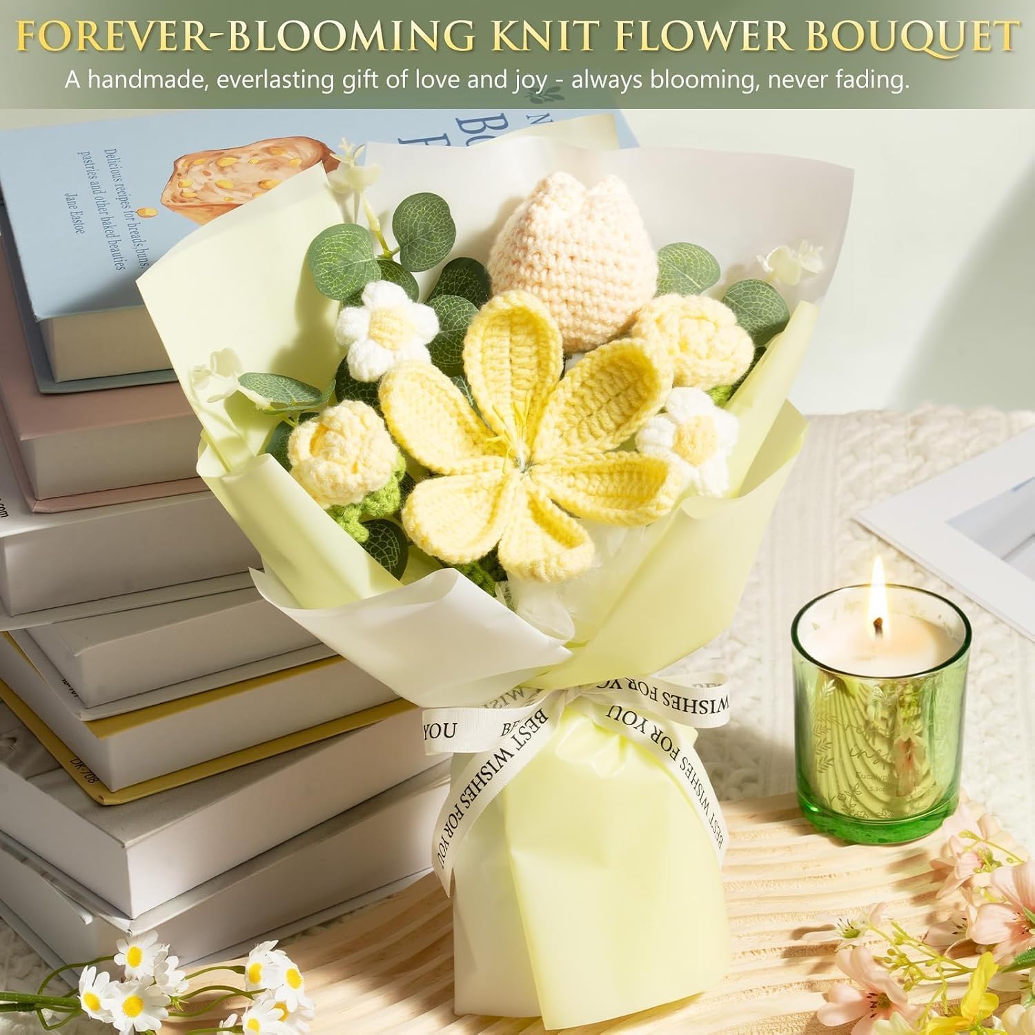 Detalle 1 de MAYICIVO Spa Self-Care Gift Basket with Throw Blanket and Crochet Bouquet