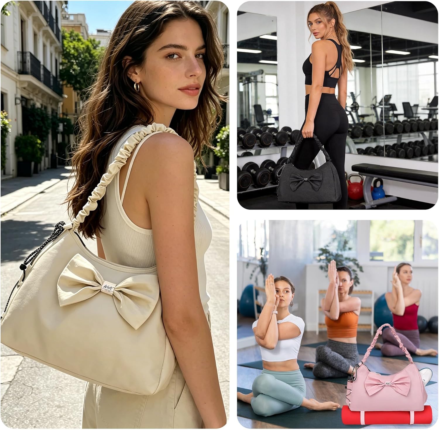 Detalle de Gym Bag Womens with Shoe Compartment and Yoga Mat Bag (46 x 18 x 30 cm) – Water-Resistant, Wet Pocket, Bottle Holder