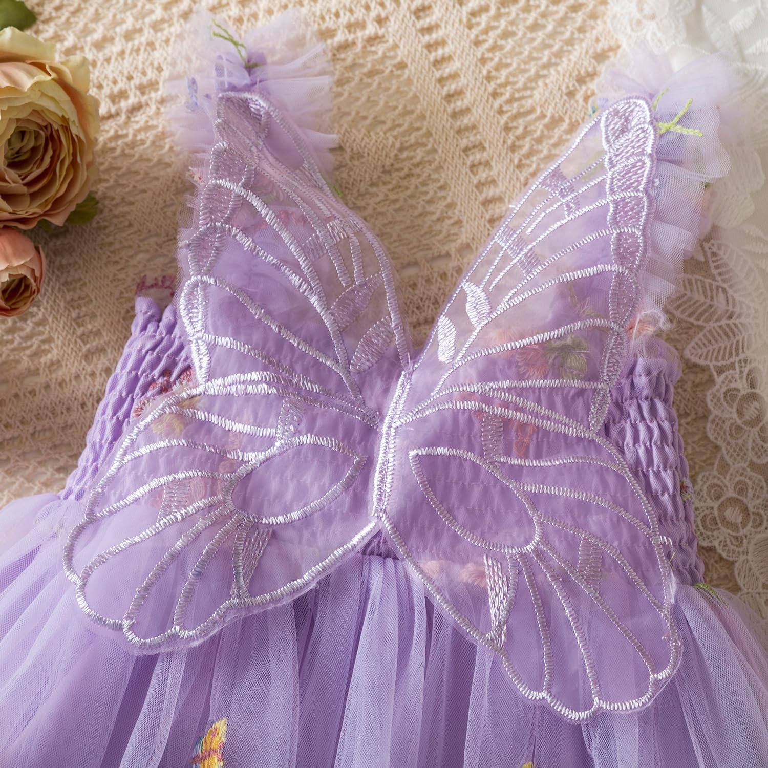 Detalle de NNJXD Baby Girl Rainbow Tulle Dress: Fairy Butterfly Themed Party Wear for Toddlers