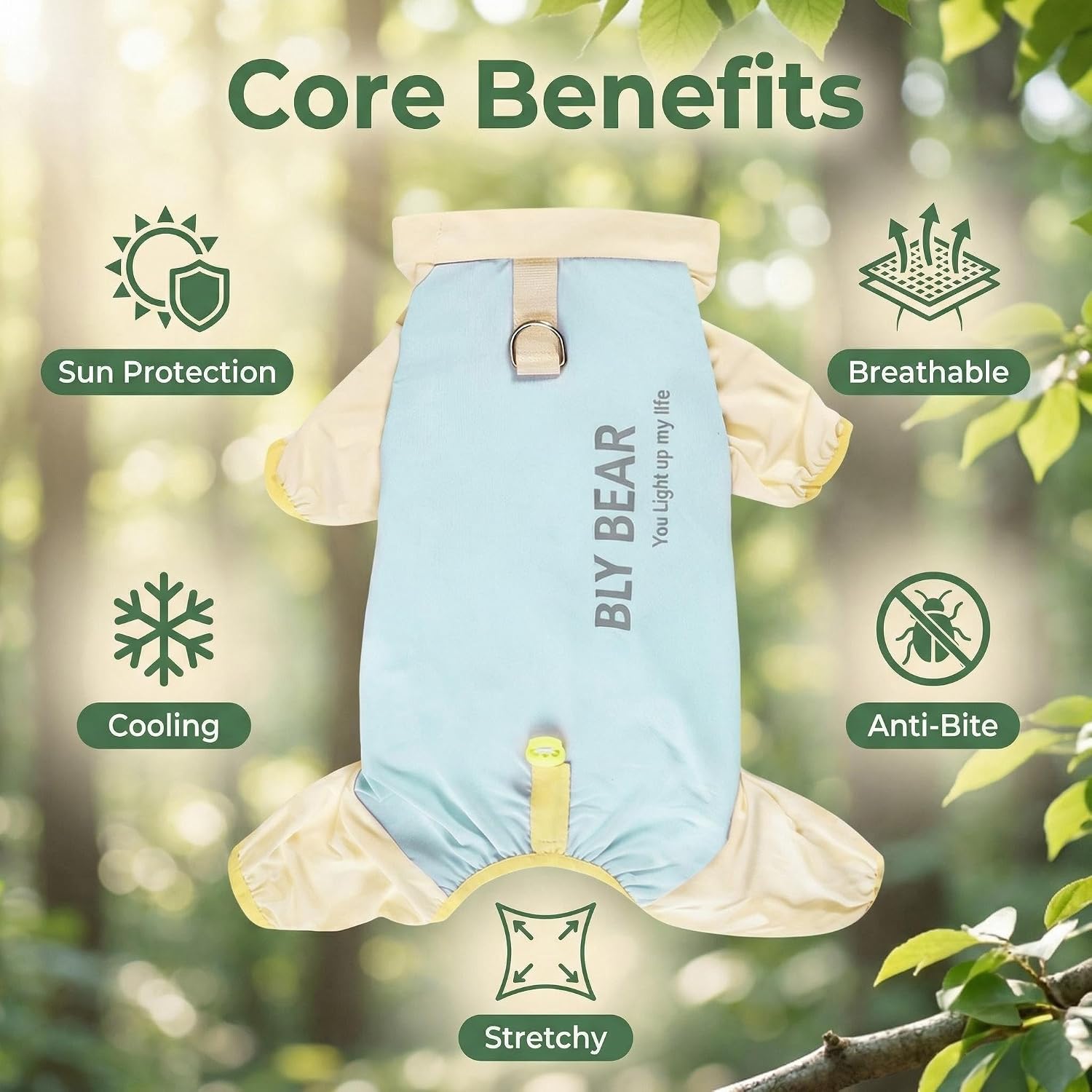 Detalle de Anlitent Puppy Jumpsuit UPF 50+ Sun Protection: Full-Body Summer Coat for outdoor pups (L 4-5.5kg)