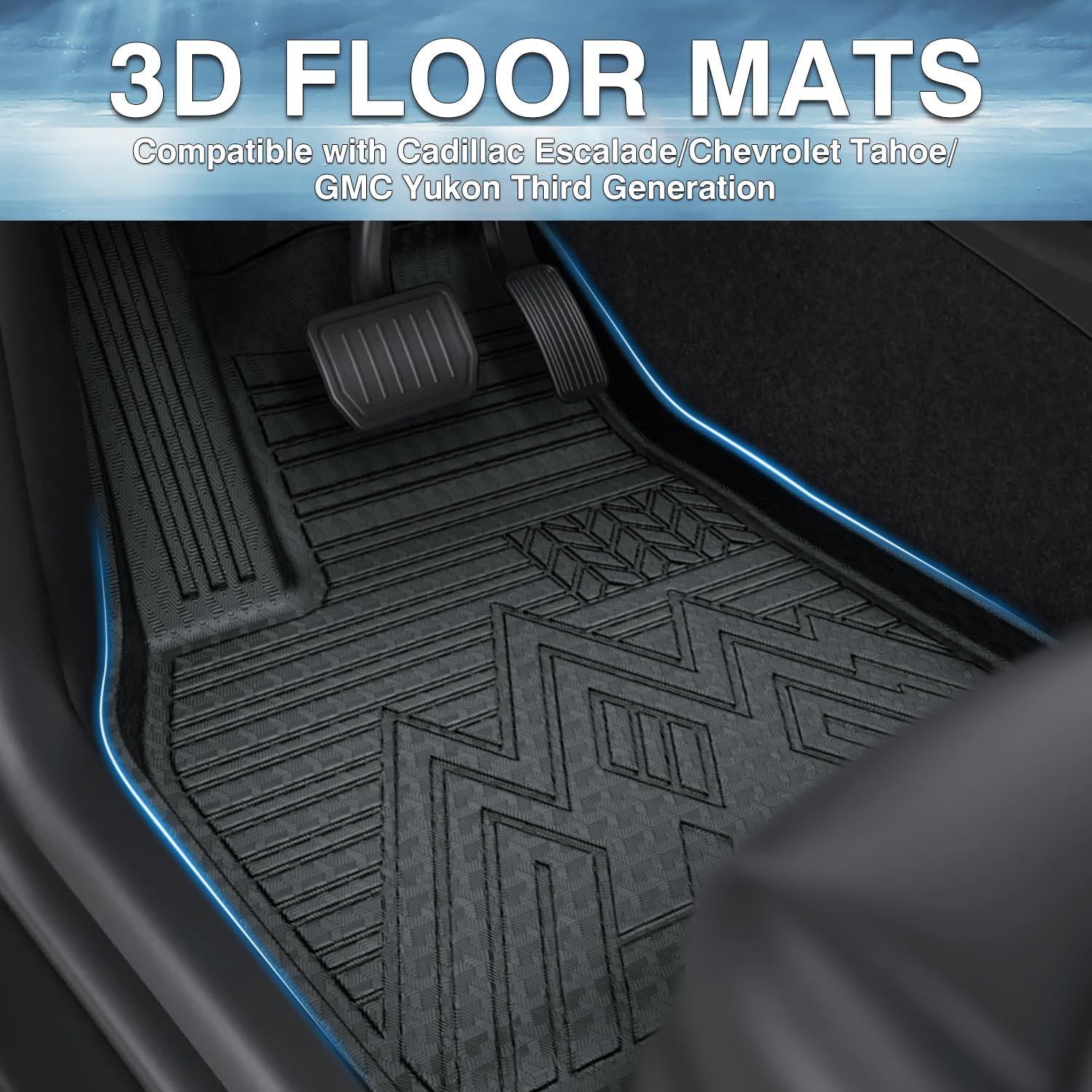 Thumbnail 1 de Mixsuper Custom Fit All Weather Floor Liners Set for 2007-2014 Cadillac Escalade / Tahoe / Yukon (Black) — 1st & 2nd Row