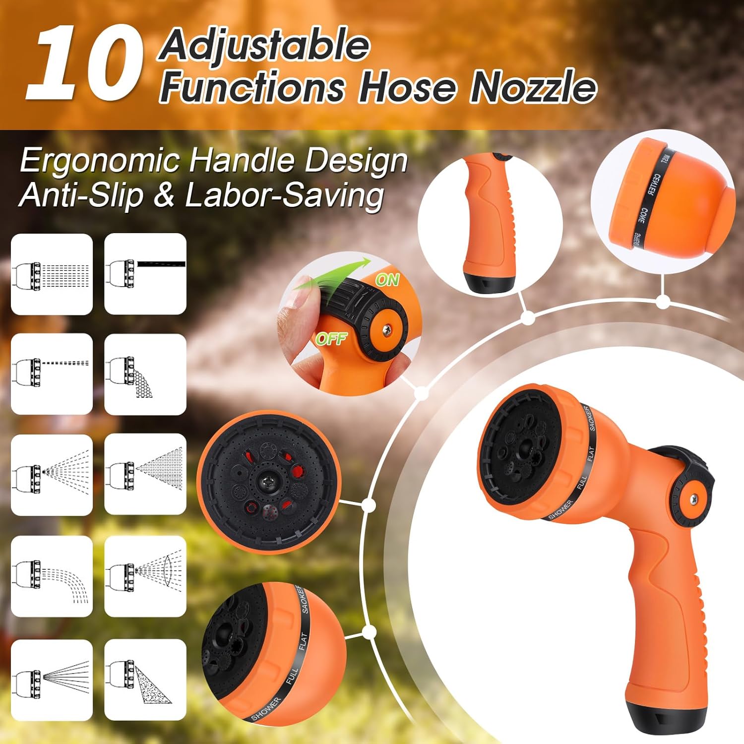 Detalle de Expandable Garden Hose 100FT with 10-Function Spray Gun and Brass Fittings
