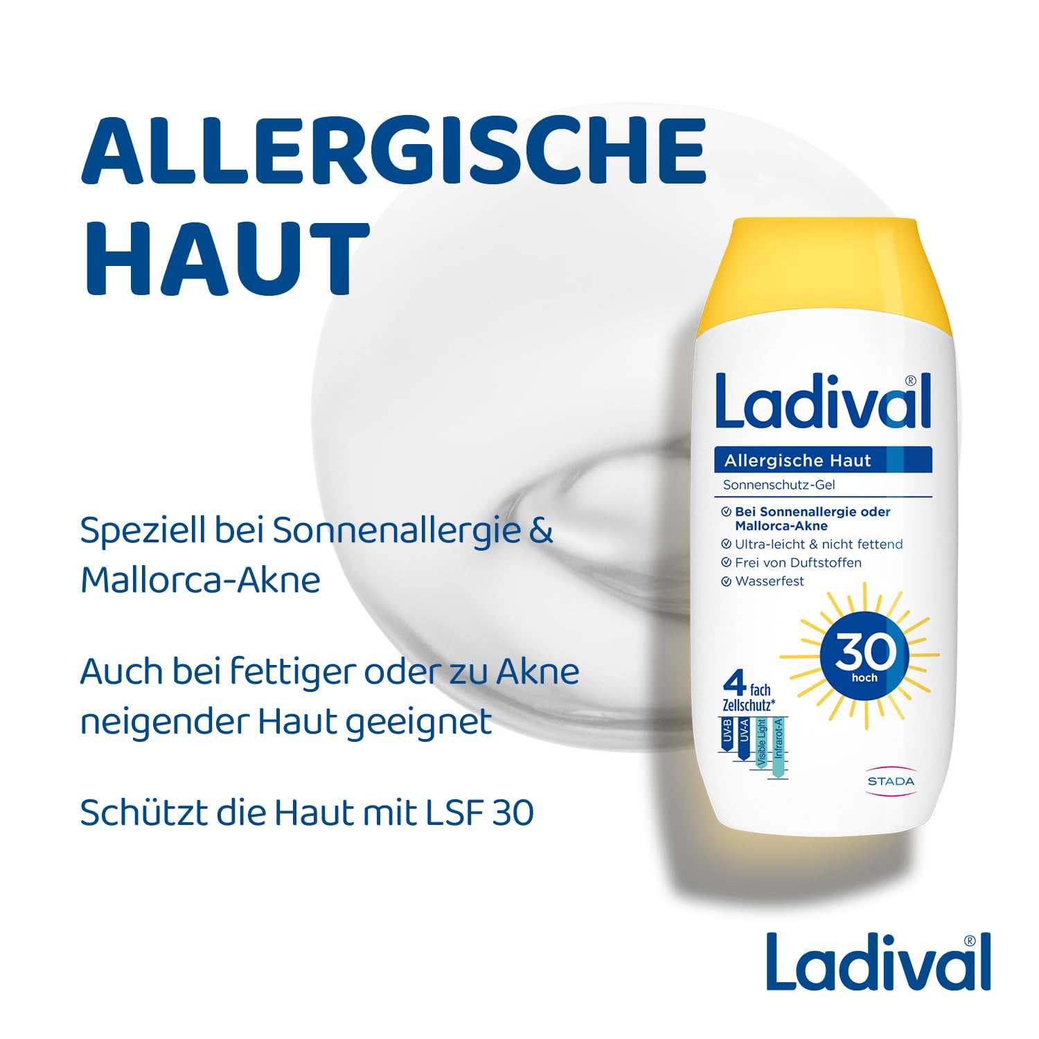 Detalle de Ladival Sonnenschutz Gel LSF30 für allergische Haut (200 ml) – wasserfestes Gel bei Sonnenallergie