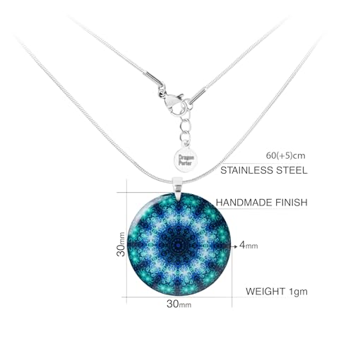 Detalle 2 de Dragon Porter Boho Mandala Design Anhänger mit verstellbarer Edelstahlkette – Blau, Stil 10