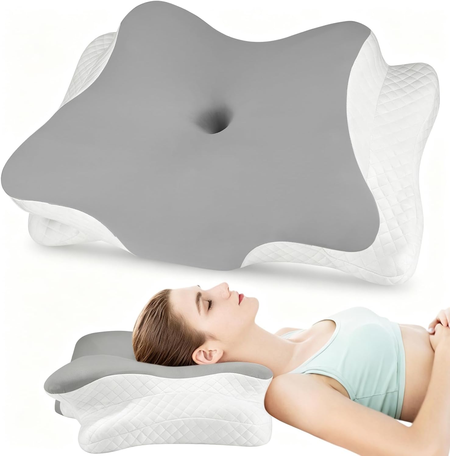 Detalle de Lixara MXY-001 ergonomisch traagschuimkussen met twee hoogtes