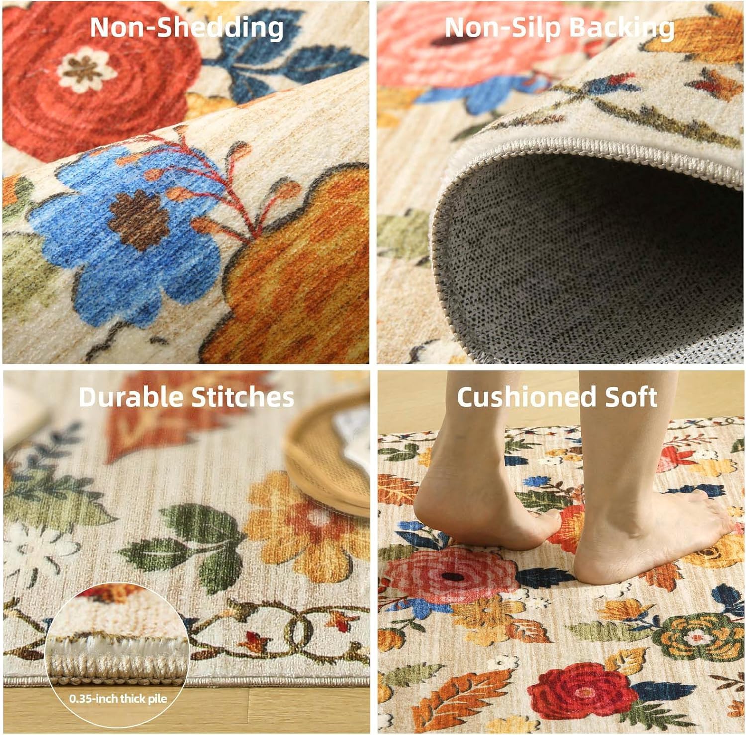 Thumbnail 3 de 8x10 Washable Distressed Floral Area Rug
