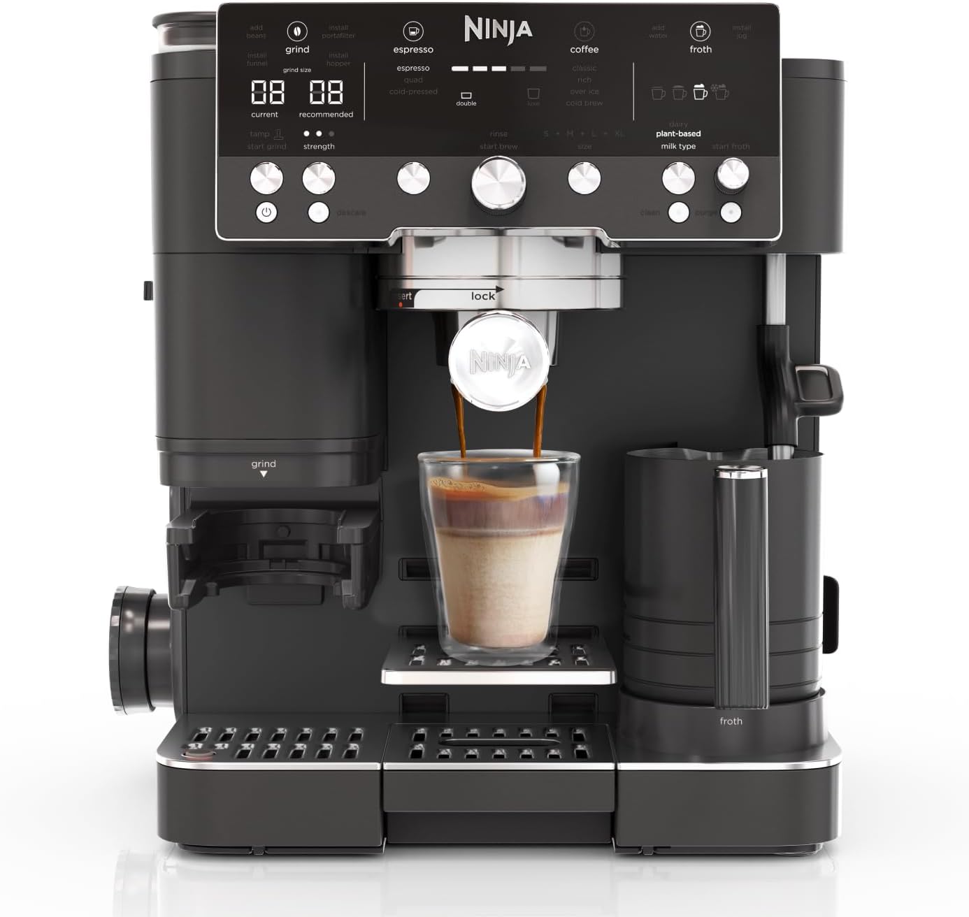 Ninja Luxe Premier ES601UKBK 3-in-1 Coffee Machine with Built-in Grinder & Milk Frother (Black)