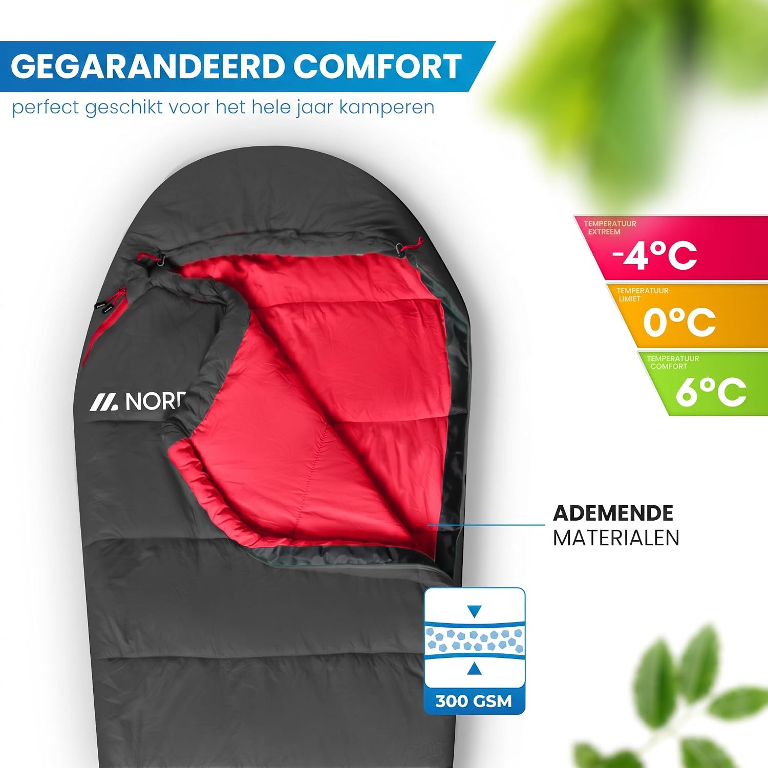 Detalle 2 de NORDMUT mummyslaapzak voor volwassenen van polyester, grijs