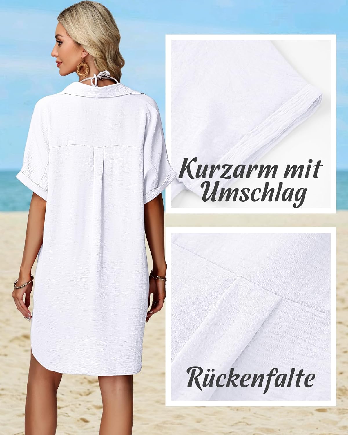 Thumbnail 4 de Tanmolo Damen Strandkleid Bikini Cover Up – Leichtes Sommerüberwurf mit V-Ausschnitt