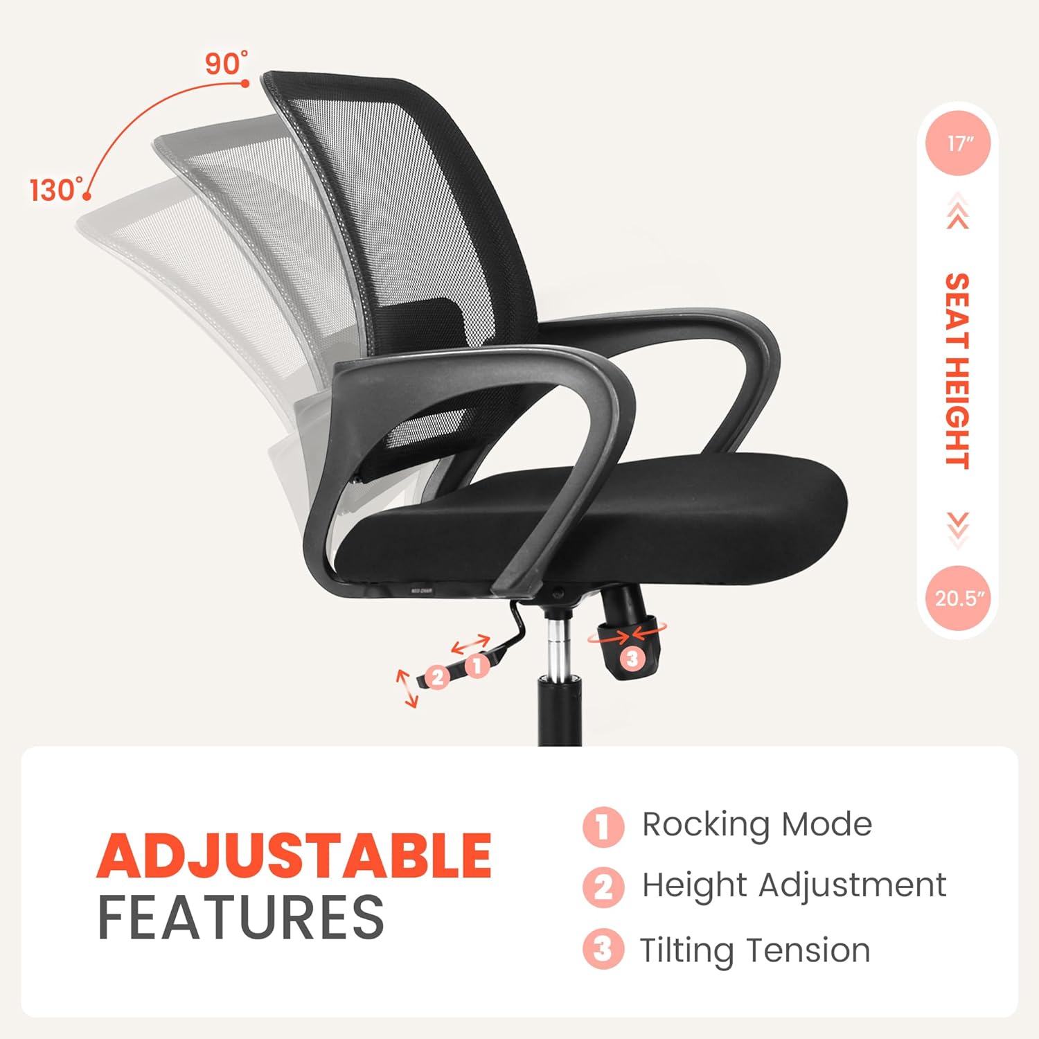 Thumbnail 4 de NEO CHAIR Mesh Desk Chair, Ergonomic Mid-Back Chair with Adjustable Height