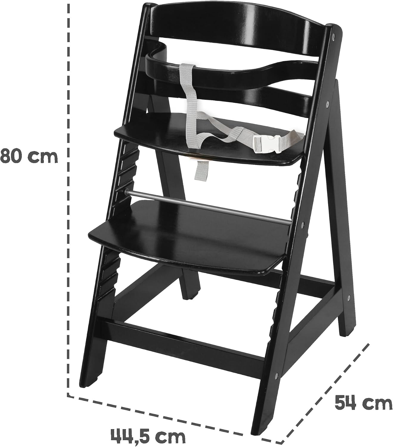 Detalle 2 de roba Sit Up III meegroeistoel van zwart hout met verstelbare zitting en voetensteun