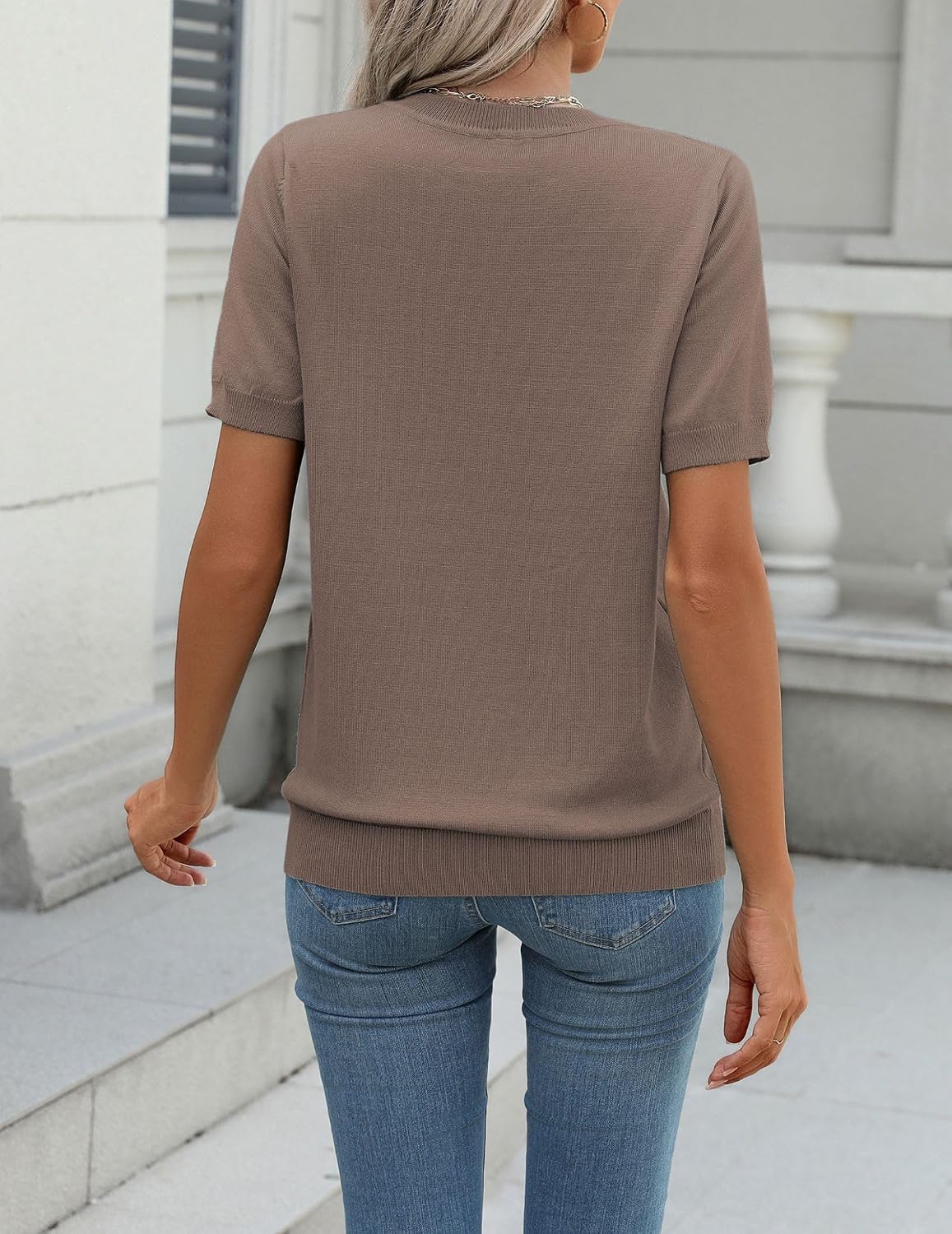 Detalle de Zeagoo Women's Short-Sleeve Sweater, Crewneck 100% Viscose Ribbed Knit