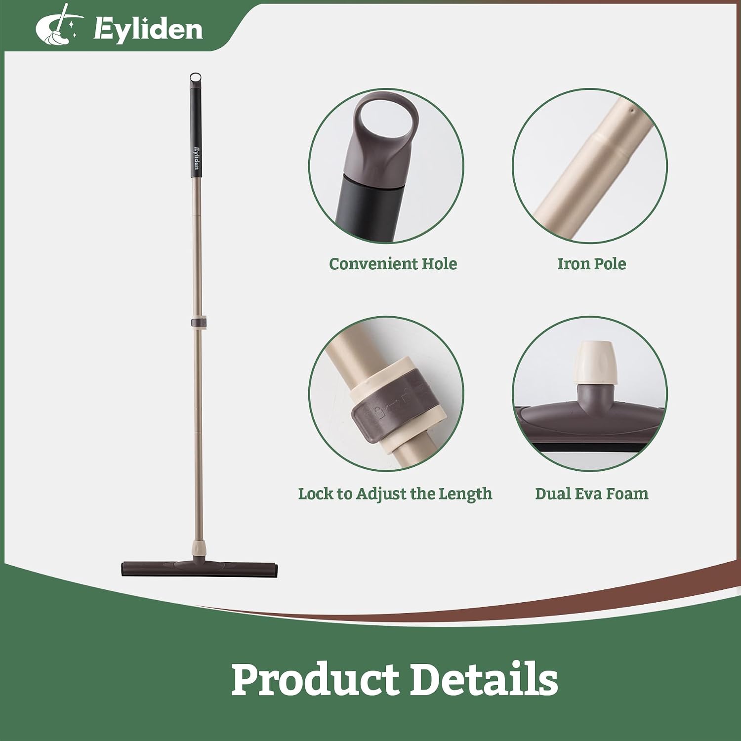 Thumbnail 4 de Eyliden Floor Squeegee Heavy Duty for Water Removal – 138 cm Telescopic Handle with EVA Foam Blade
