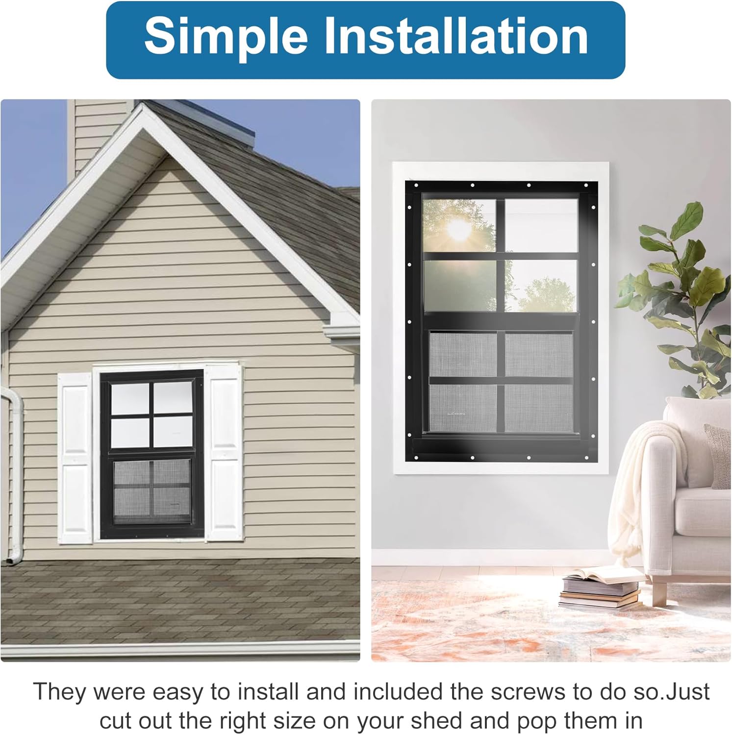 Thumbnail 4 de ktondic 2 Pack Shed Window 18"x27" Black Flush Mount — Durable Aluminum, Tempered Glass & Fiberglass Screen