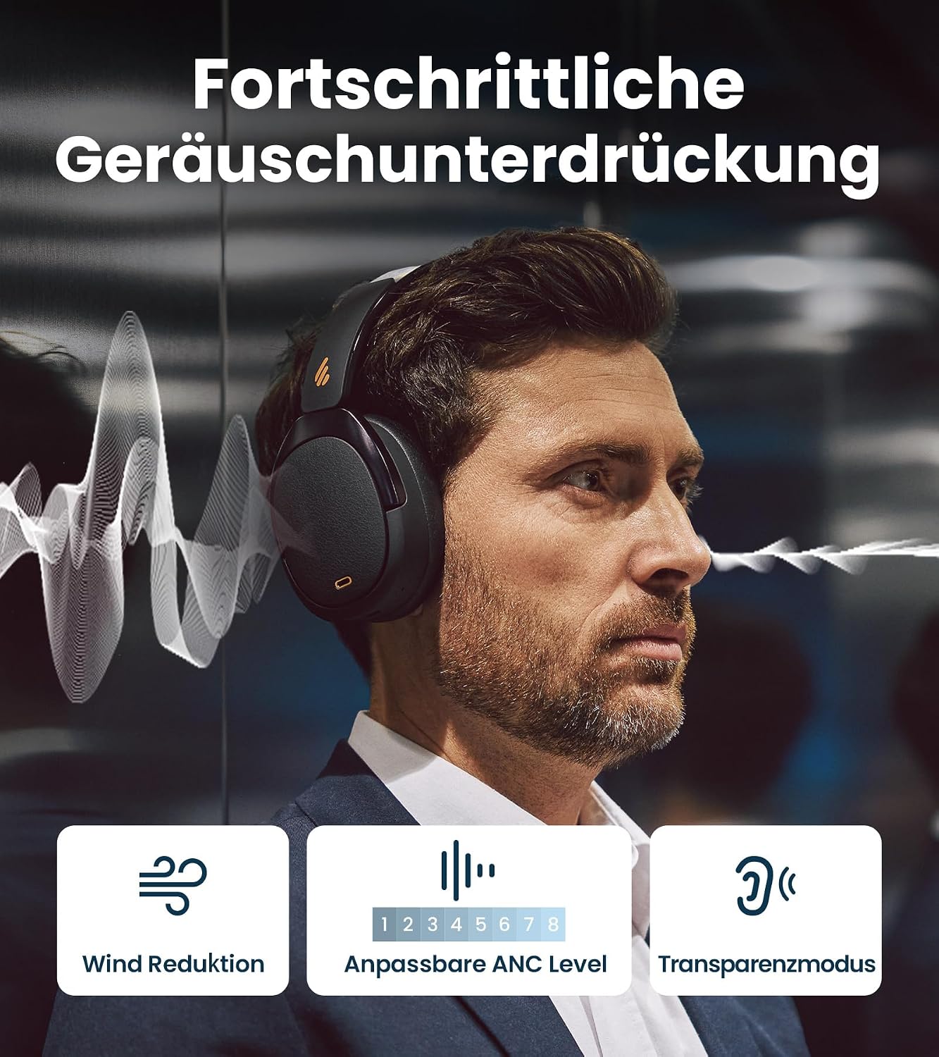 Detalle 2 de Edifier WH950NB (2026) faltbare Over-Ear Kopfhörer mit Hybrid Noise Cancelling, LDAC & App-Custom-EQ