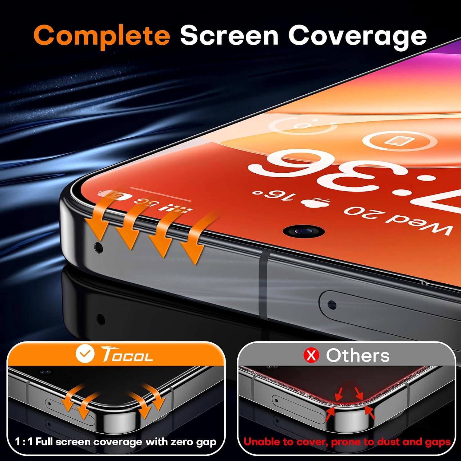 Detalle 2 de TOCOL Pixel 9 Screen Protector, 9H+ Tempered Glass, Auto-Install, 2-Pack