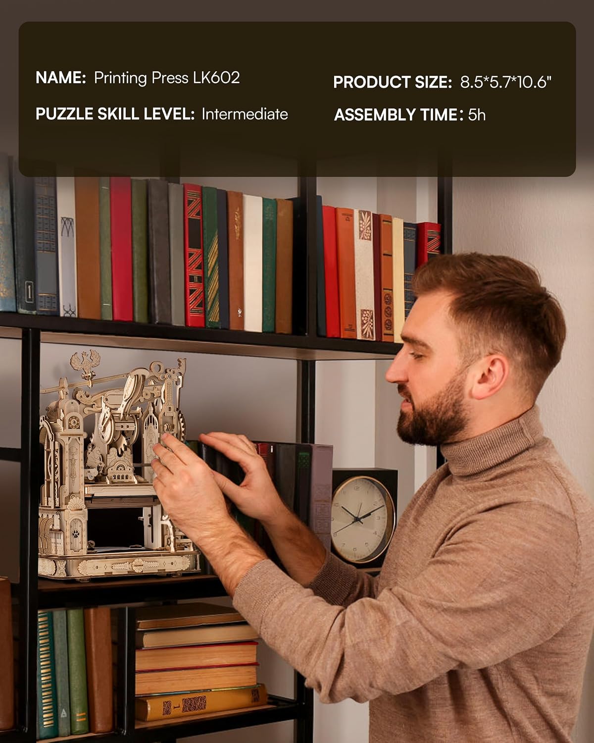 Detalle de ROKR LK602 Puzzle 3D Madera Printing Press