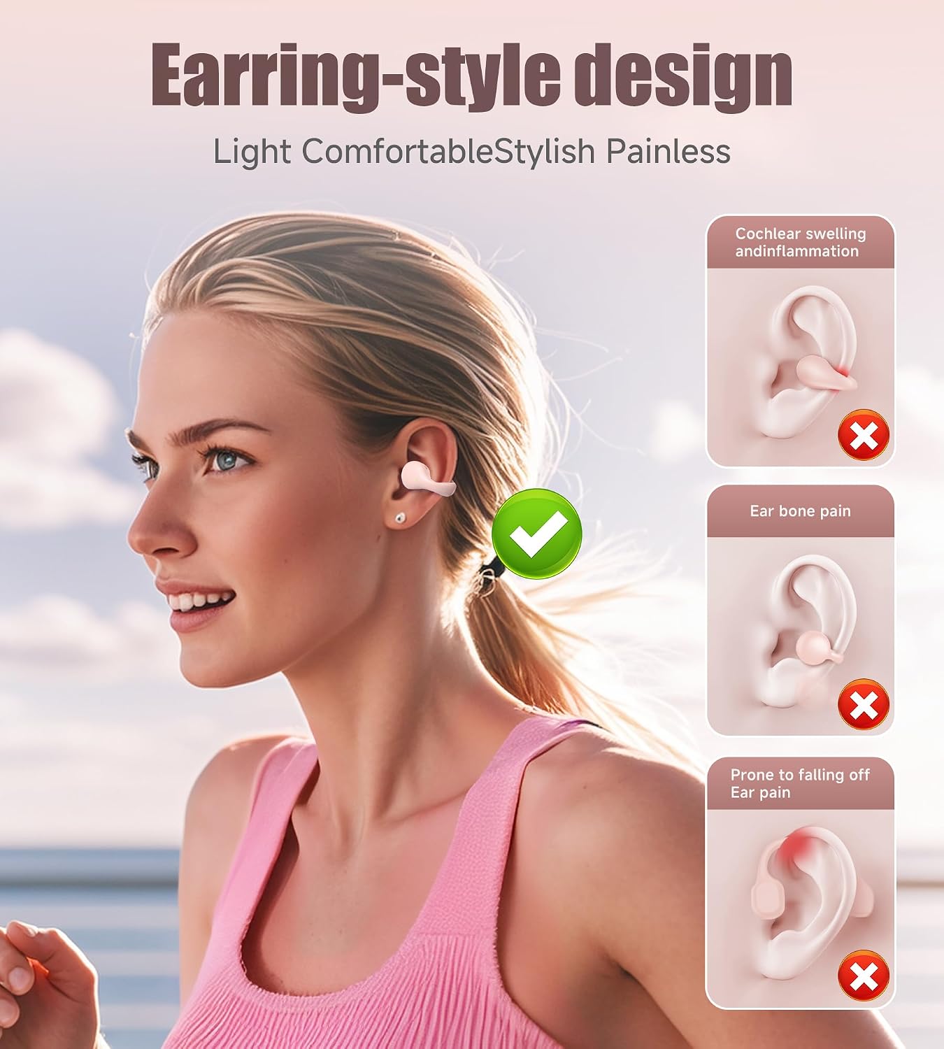 Detalle de King Lucky i21 Open Ear Clip On Earbuds: Open-ear Comfort for Active Lifestyles