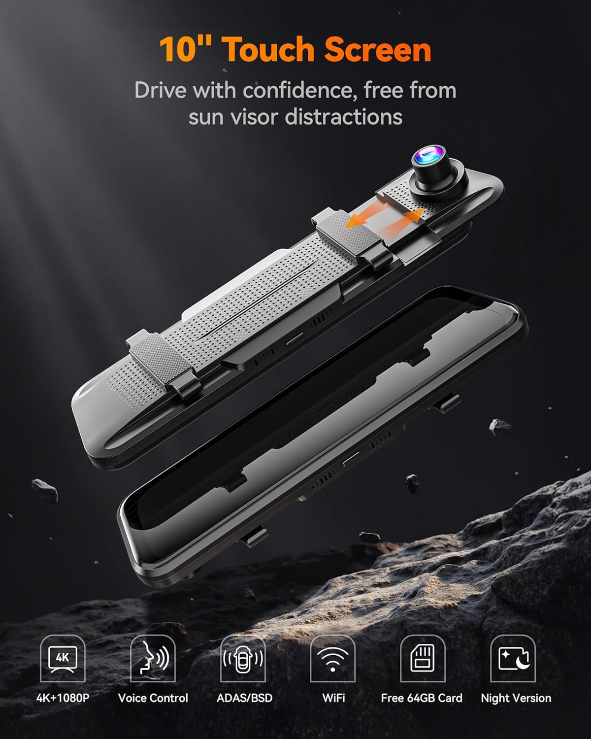 Thumbnail 2 de WOLFBOX M40 10" specchio dashcam con telecamera posteriore 4K+1080P, ADAS/BSD, Wi‑Fi e GPS