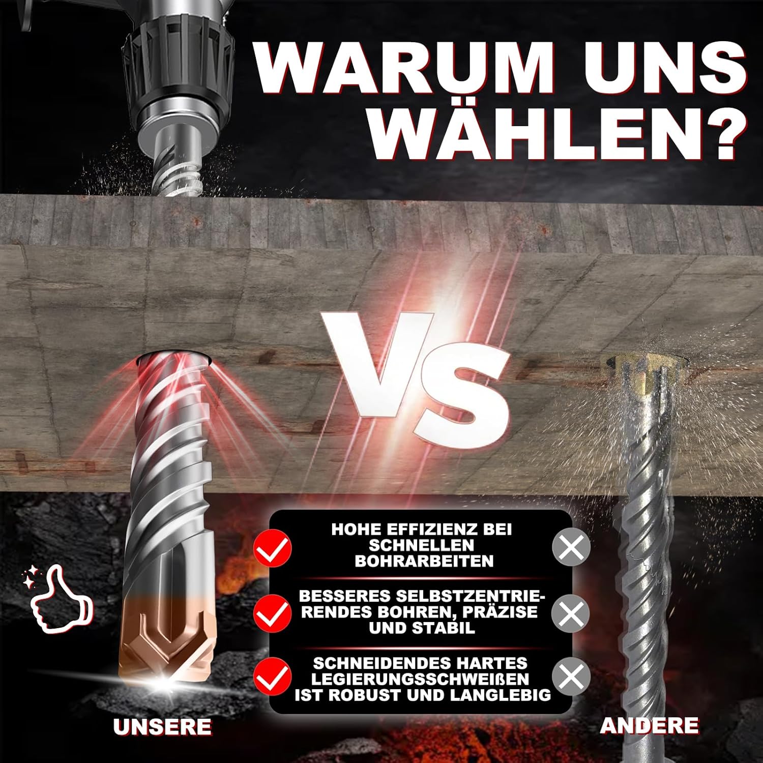 Thumbnail 2 de METOTY SDS-Plus Betonbohrer 12 mm × 210 mm mit 4 Hartmetallschneiden