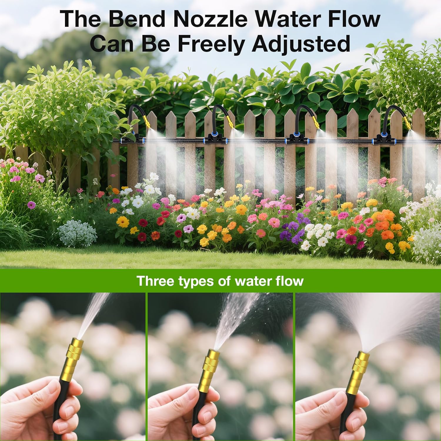 Detalle de MIXC 360° Adjustable Irrigation System Kit, 100 FT Quick-Connect Drip Irrigation – 16 Brass 360° Nozzles with 1/4" Tubing
