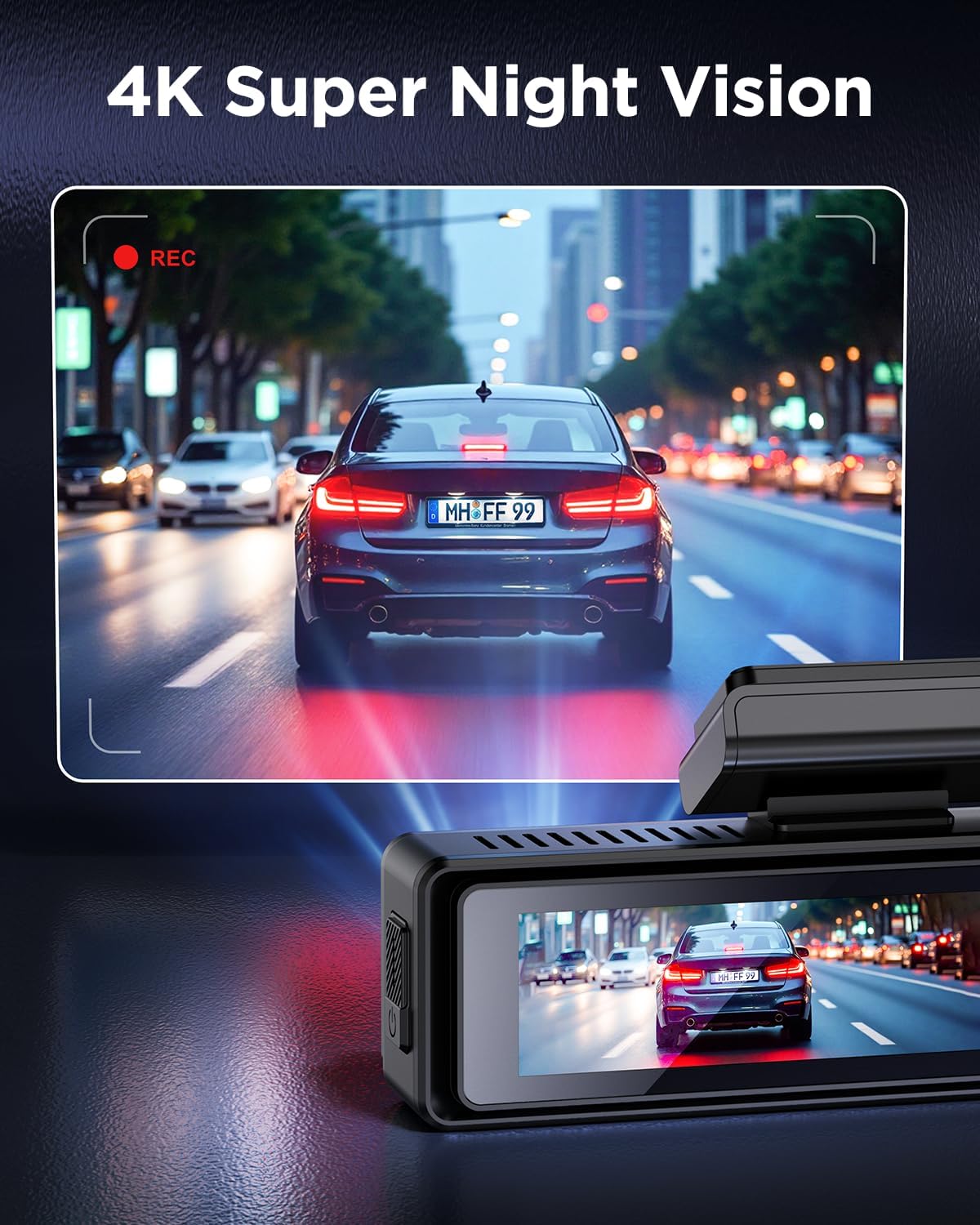 Detalle 2 de PENEMAY Dash Cam Front and Rear 4K+1080P with Free 64GB Card — 2.99” IPS, Wi‑Fi, 24H Parking, G‑Sensor