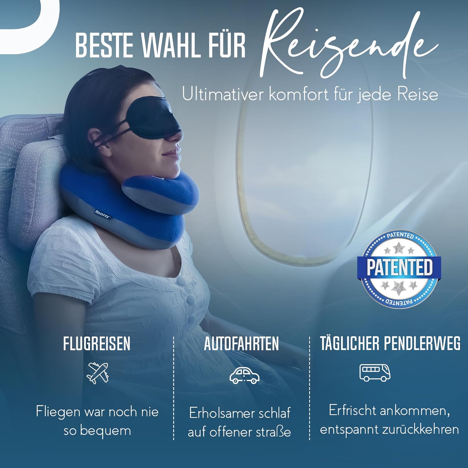 Thumbnail 1 de BCOZZY Nackenkissen für Flugzeug – Patentierte Doppelunterstützung, Groß/XL, waschbar, violett