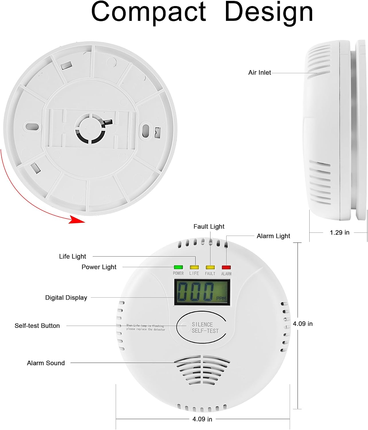 Detalle 2 de AGSMXSYG Carbon Monoxide Alarm with Digital Display ⛑